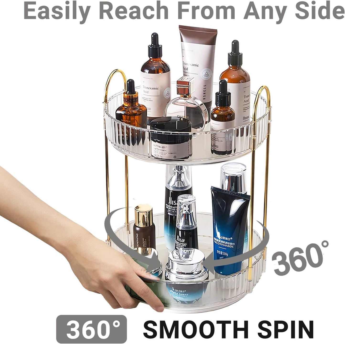 360 Rotating Makeup Organizer,2 Tier Large Capacity Make Up Organizers and Storage,Skincare Perfume Vanity Organizers,Bathroom Cosmetics Storage Organizer Countertop(Clear-2 Tier)