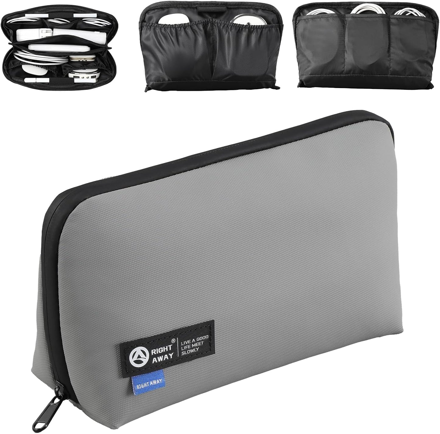 RIGHT AWAY Travel Tech Pouch，Waterproof Cord Case，Electronics Organizer Travel Case，Cable Organizer Storage Bag For Phone, Charger, Accessories(GRAY)