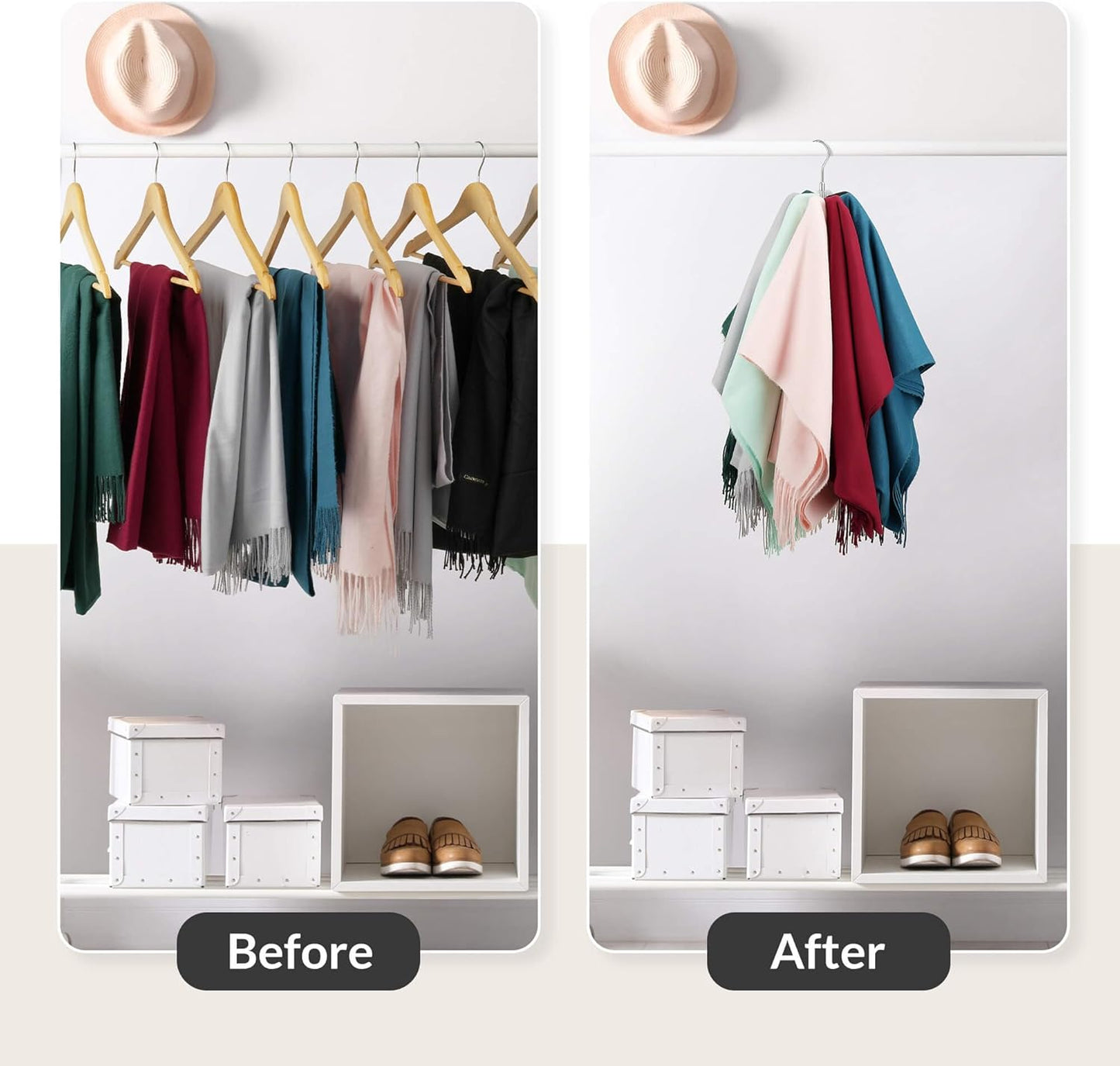 ZEDODIER 2 Pack Scarf Organizer Scarf Hanger for Closet, Rotatable Sturdy Hijab Holder Holds 16 Scarves, Metal Space Saving Closet Organizers and Storage, Silver