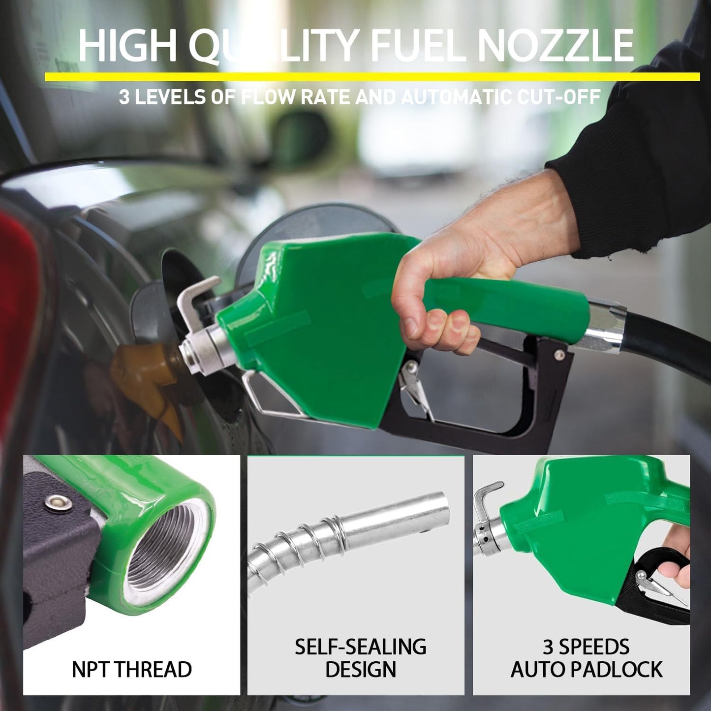 Fuel Hose Reel,3/4"X50' Retractable Ratchet Spring Driven Diesel Hose Reel,360 Rotating Fuel Hose Swivel,AUTO Fuel Nozzle,SS304 Elbow Pipe,Barb Fitting,300 PSI,Swivel Steel Construction Reel