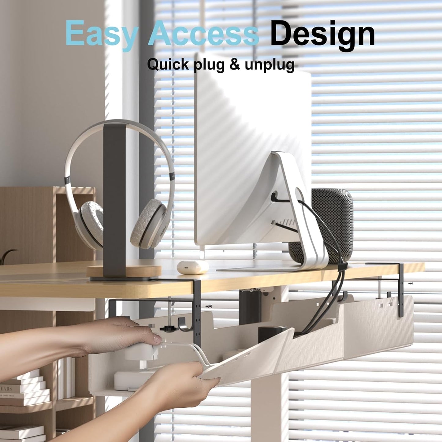 Under Desk Cable Management Tray,No-Drill Upgraded Thickened Felt Cord Organizer with Clamp or Screw Mount,Cable Holder for Standing Desk,Home Or Office(Beige, 47.2")