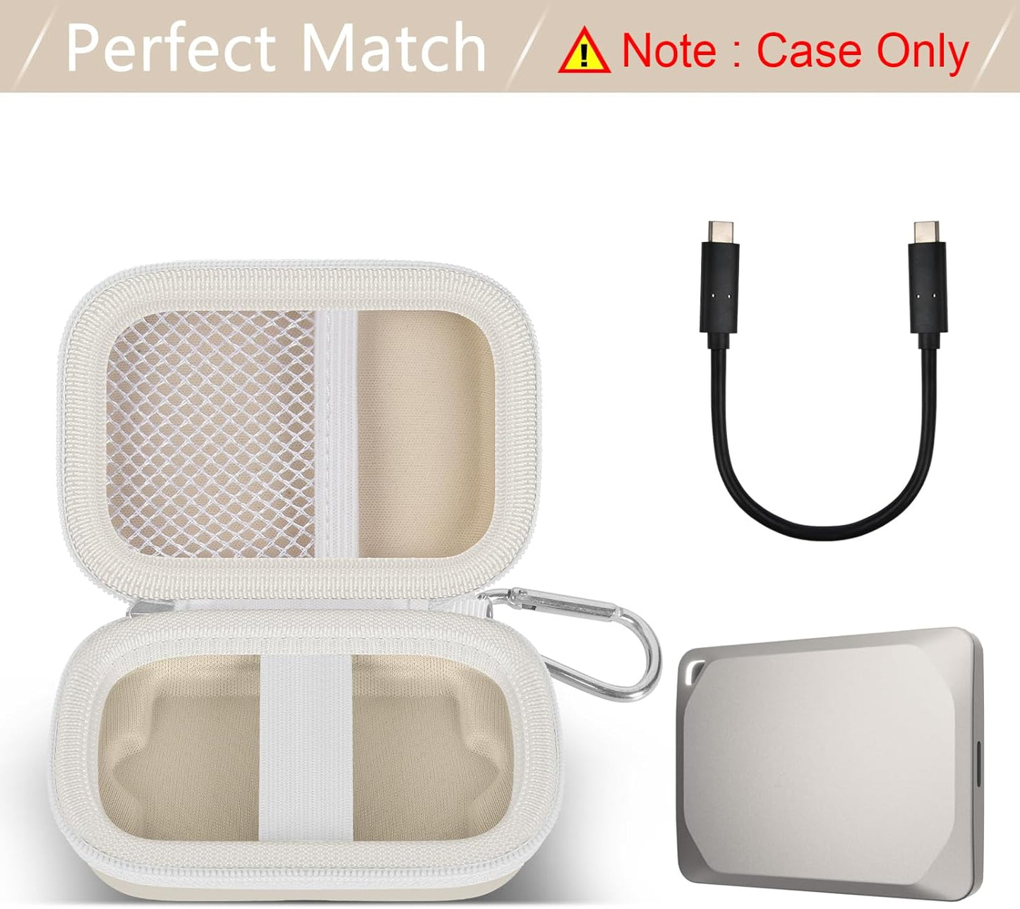 Carrying Case Compatible with Crucial X10/ X9 Pro 4TB/ 2TB/ 1TB Portable SSD, External Solid State Drive Hard Storage Holder Bag Fits for USB-C Cable (Box Only) (Beige)