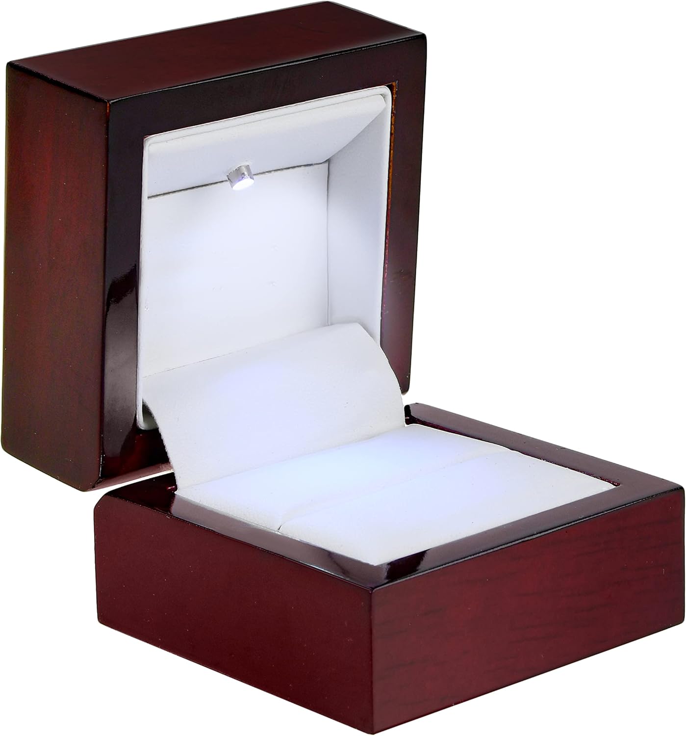 Allure - Luxury Ring Boxes With LED Light, Square Shaped Elegant Diamond Ring Case, For Unique Proposal Or Wedding, Small, Mahogany Wood With Black Leatherette Insert Jewelry Display Gift Box. 6 Boxes