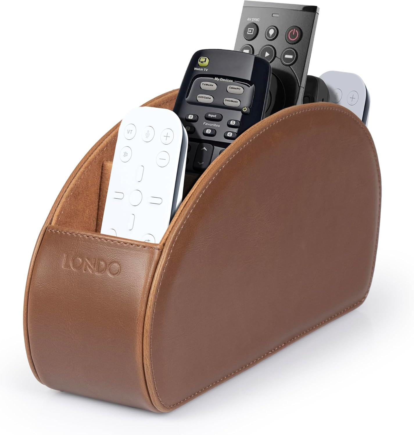 Londo Remote Control Holder with 5 Pockets - Store DVD, Blu-Ray, TV, Roku or Apple TV Remotes - PU Leather with Suede Lining - Slim, Compact Living or Bedroom Storage