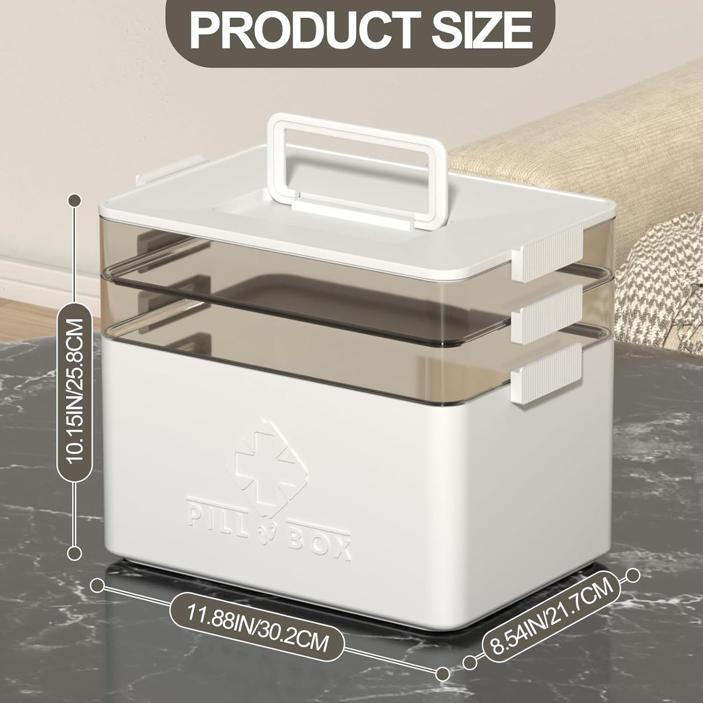 Xyskin 3 Tier Medicine Organizer, Multipurpose Medical Box with Removable Tray, Empty First Aid Kit for Home(White)