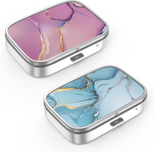 Pill Box 2 Compartment Small Pill Case,Portable for Pocket or Purse Pill Organizer Pill Container Holder to Hold Vitamins, Medication, Fish Oil and Supplements(2PCS)