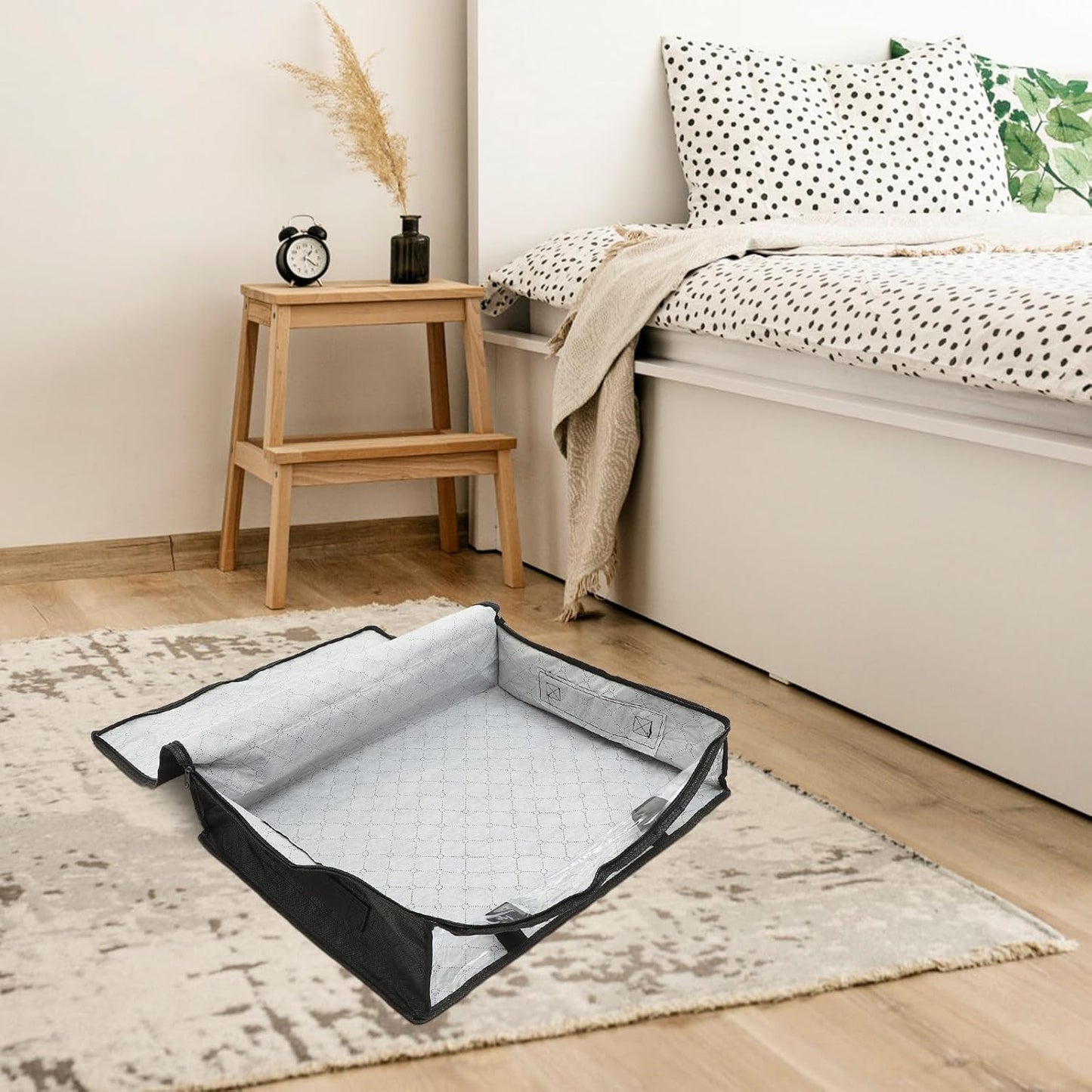 SAFIGLE Foldable Under Bed Storage Bag for Clothes Quilts Breathable Non-woven Organizer with Easy-open Zipper and Transparent Window for Blankets Pillows Sweaters Seasonal Clothing