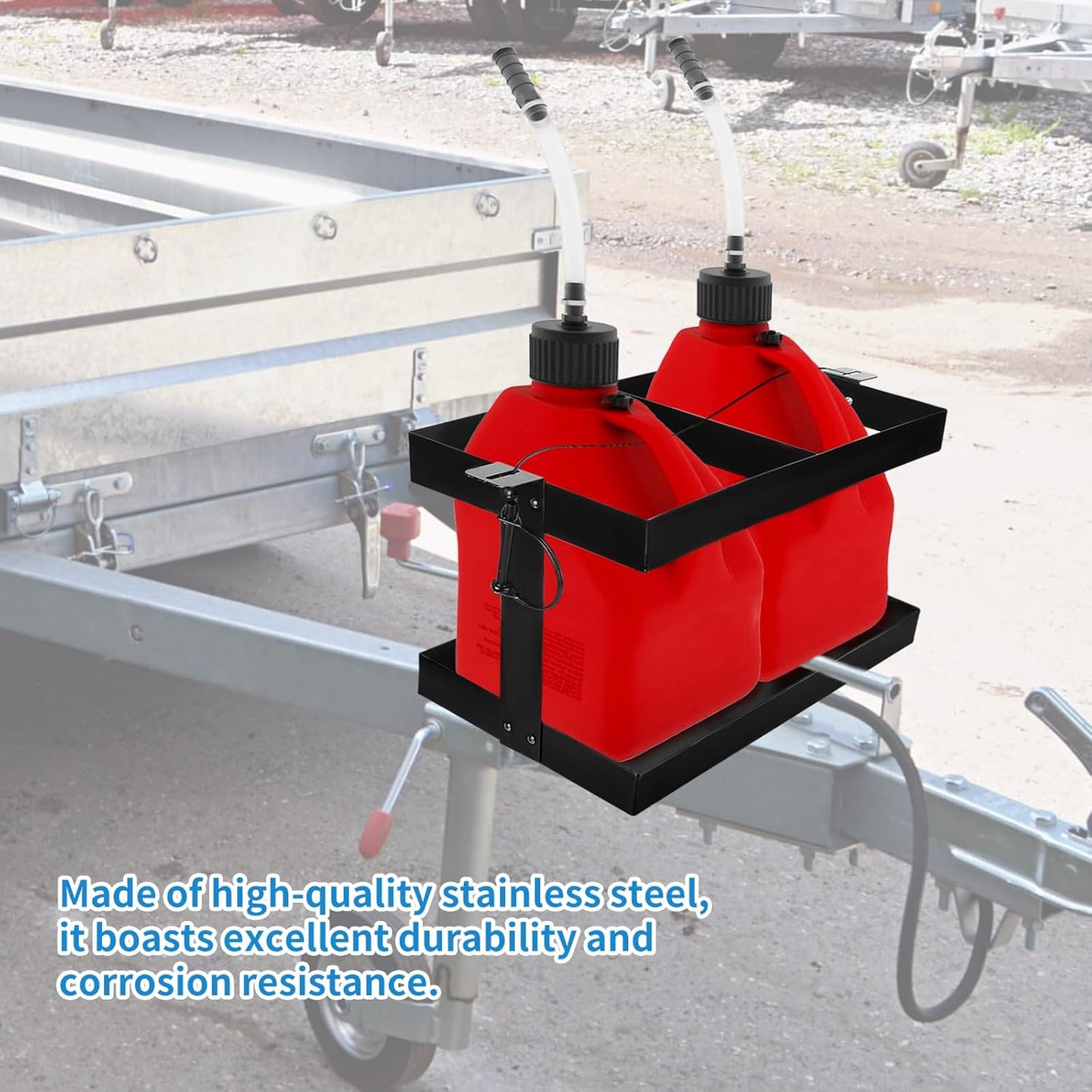 Fuel Jug Holder: Mineye Stainless Steel Gas Can Holder for Trailer, Fits Two 5 Gallon Fuel Containers, Compatible with VP Racing Fuel Jug 5.5 Gallon