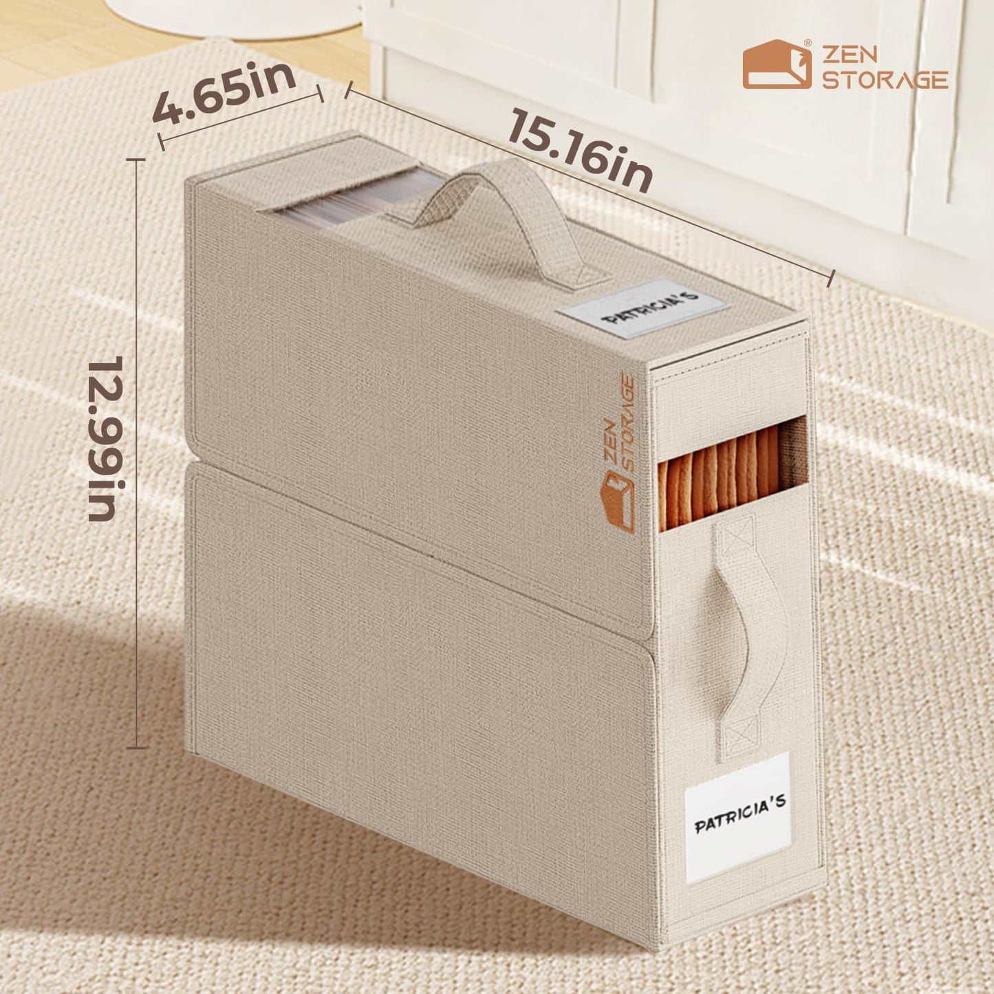 12Pack Sheet Organizers and Storage - King/Queen Size Sheet Storage Organizer with Window, Foldable & Dustproof Sheet Organizer for Linen Closet for Summer Blankets & Sheet Sets,Beige
