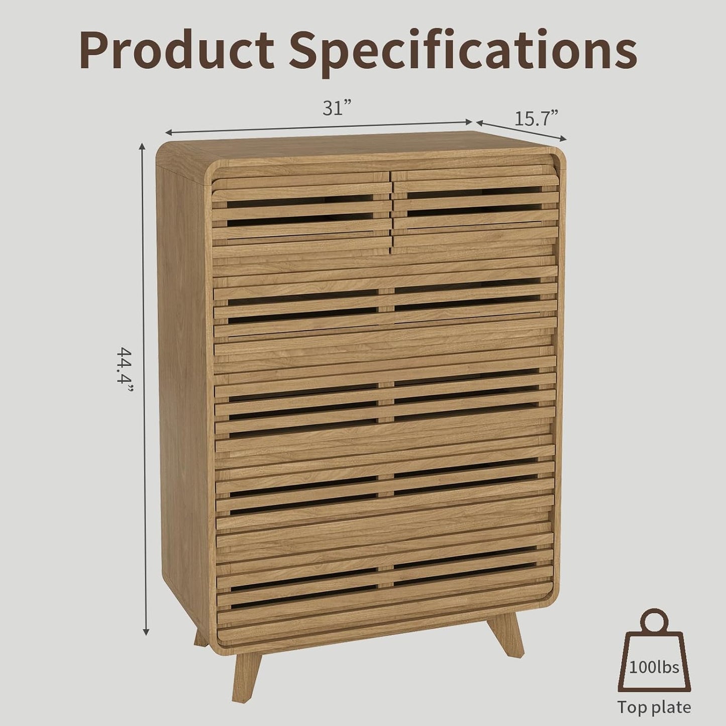 Tall Dresser and Nightstand Sets for Bedroom, 3 Piece Bedroom Set, Fluted 6 Drawer Dresser and Nightstand Set of 2, Wood Chest of Drawers Storage Organizer Cabinet Set, Natural Oak