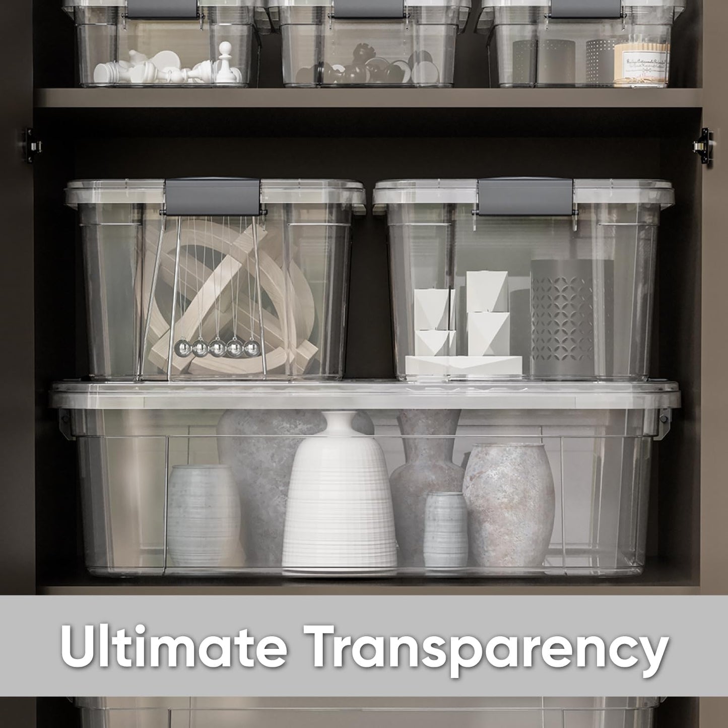 Superio Storage Bins with Lids- 8 Pack, 4.5 Qt Clear Boxes for Organizing, Stackable Plastic Containers- BPA Free, Non-Toxic, Odor Free, Organizer for Home, Office, Dorm