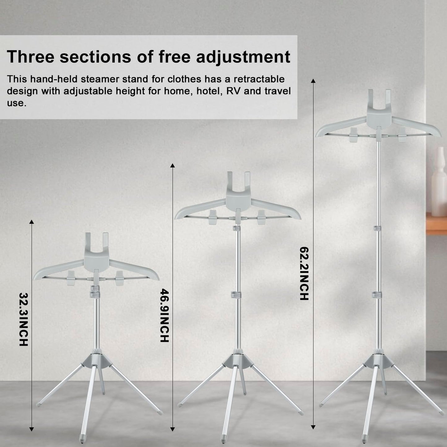 Foldable Garment Steamer Hanger Stand with Ironing Gloves, Adjustable Steamer Rack Included Lint Remover & Storage Bag 2 Clips for Suits Shirts Coats Portable Travel Home Use