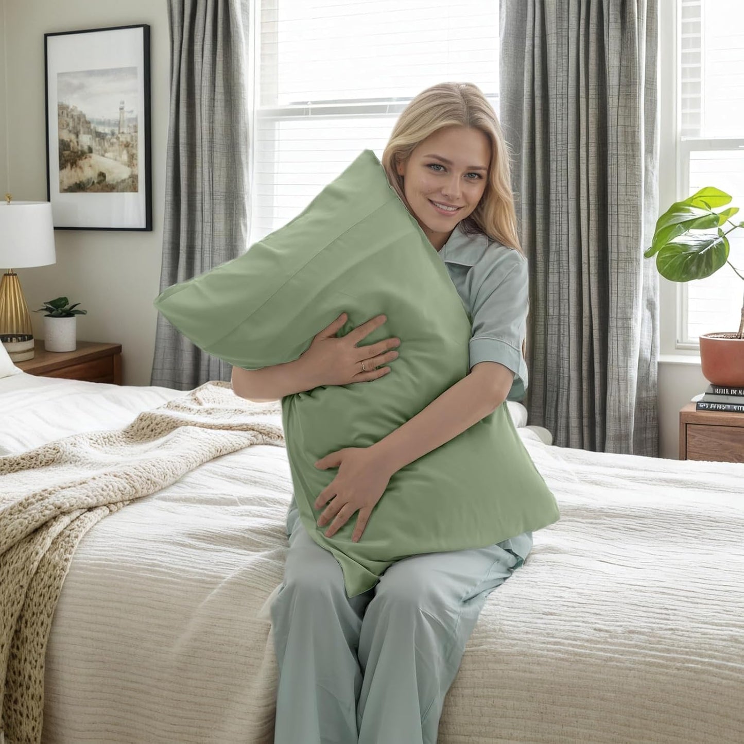 TELUS Pillow Cases King Size 2 Pack, Bamboo Rayon & Lyocell Pillowcase with Envelope Closure, Cooling Breathable Pillow Cover for Hot Sleeper & Night Sweats, 20x40 inch, Sage Green
