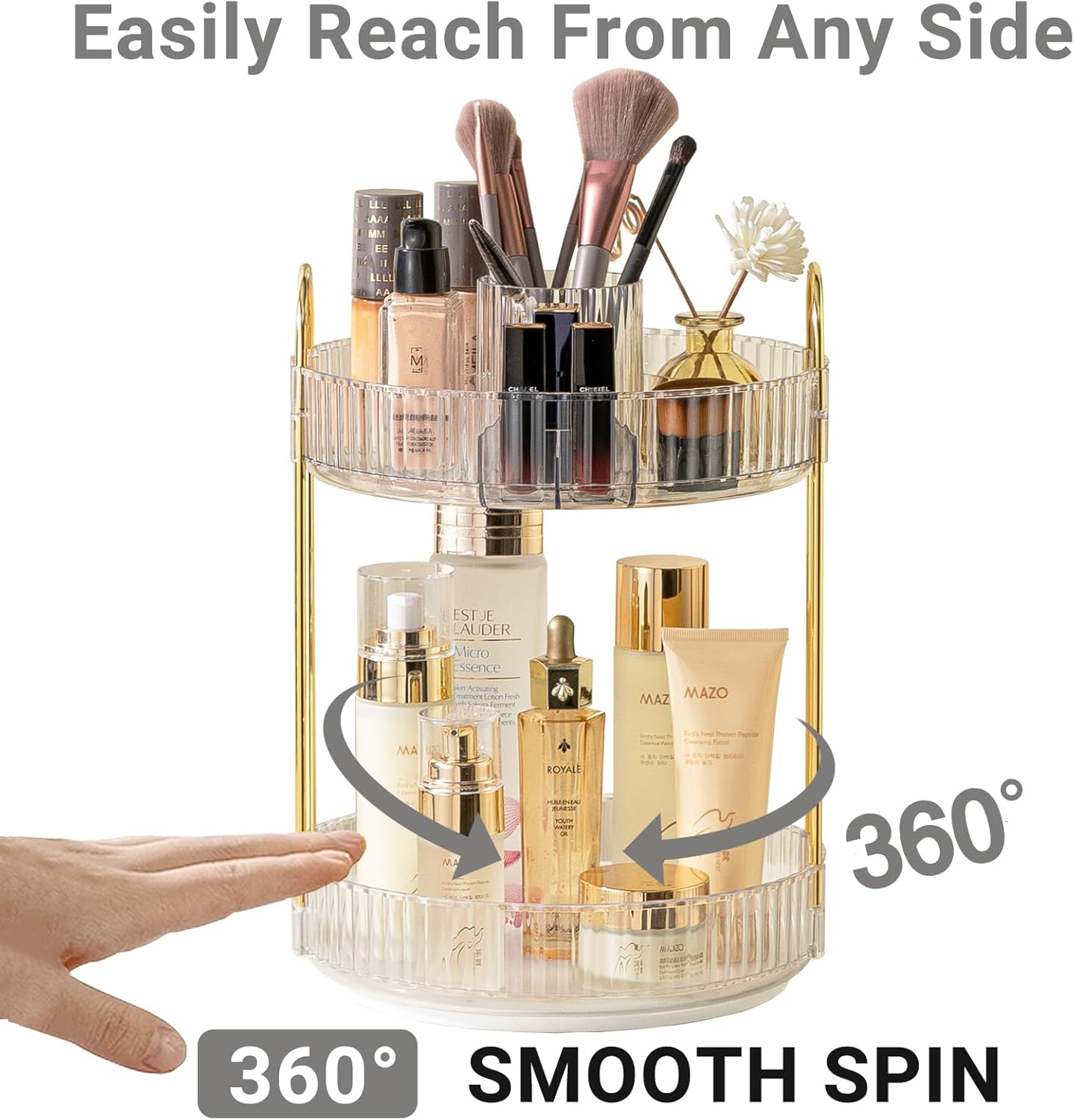 360 Rotating Makeup Organizer,2 Tier Large Capacity Make Up Organizers and Storage,Skincare Perfume Vanity Organizers,Bathroom Cosmetics Storage Organizer Countertop(Clear)