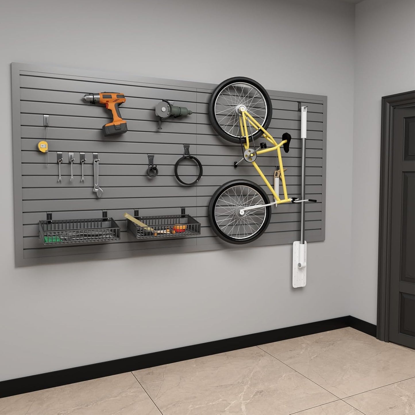 Duzzy Slatwall Panel, 4' H x 8' W PVC Slat Wall Paneling for Garage Wall Storage Organizer with Slatwall Hooks and Hangers (Grey)