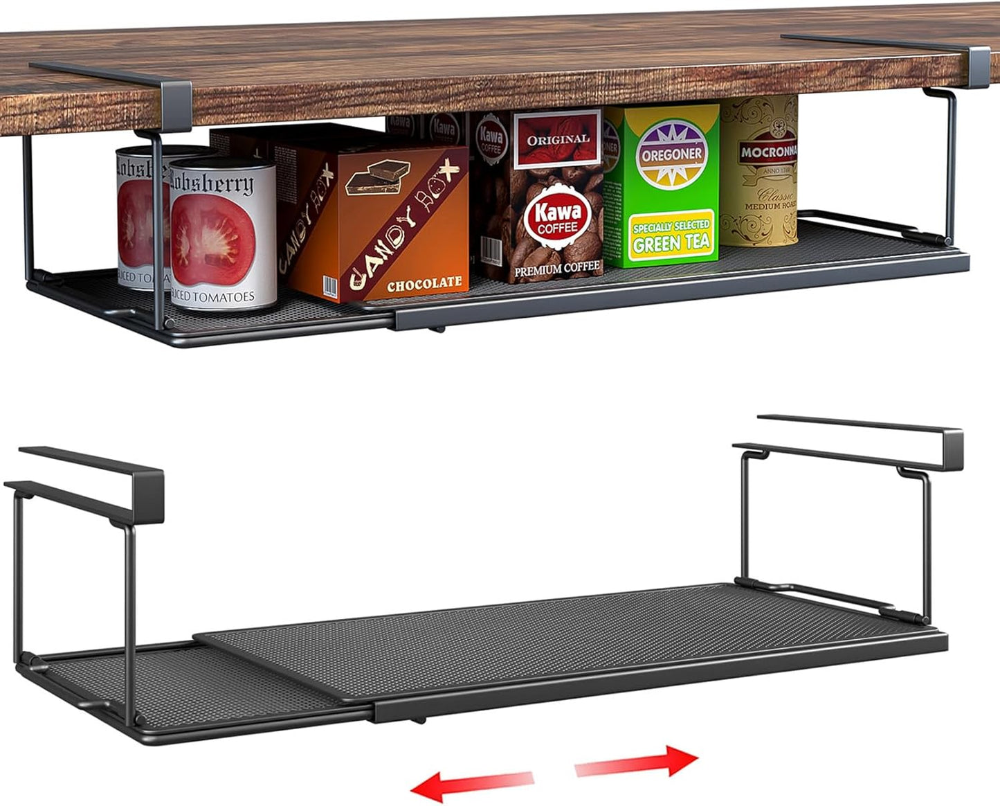 Expandable Under Cabinet Shelf, Extendable Under Shelf Storage with 0.94 Inches Thick Clips for Pantry Cabinet, Laundry Room, Shoe Rack. (Black, 2 Pack, Interior: 3.66" H x 8.26" D)