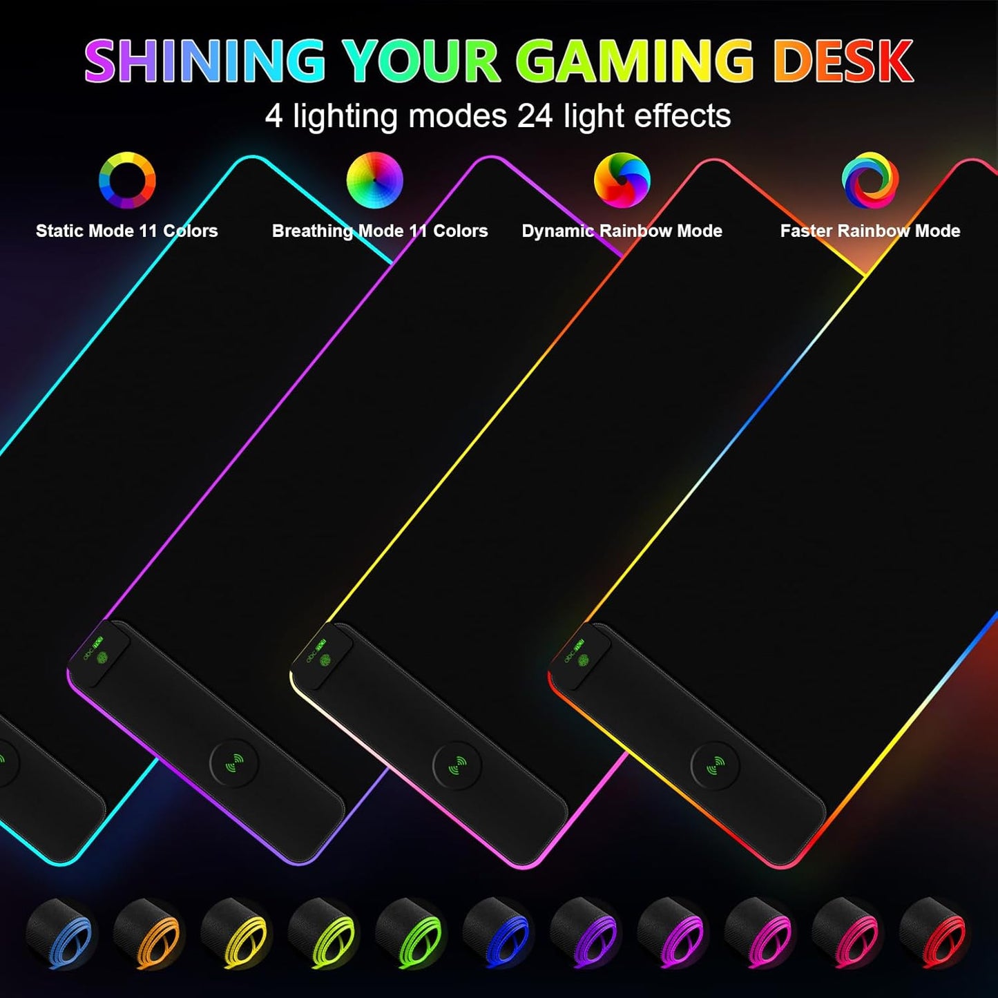 Magnetic Wireless Charging RGB Mouse Pad, 31.5'' x 11.8'' Large LED Gaming Desk Mat, 24 Light Effects, Non-Slip Rubber Base, Waterproof Ultra-Smooth Surface