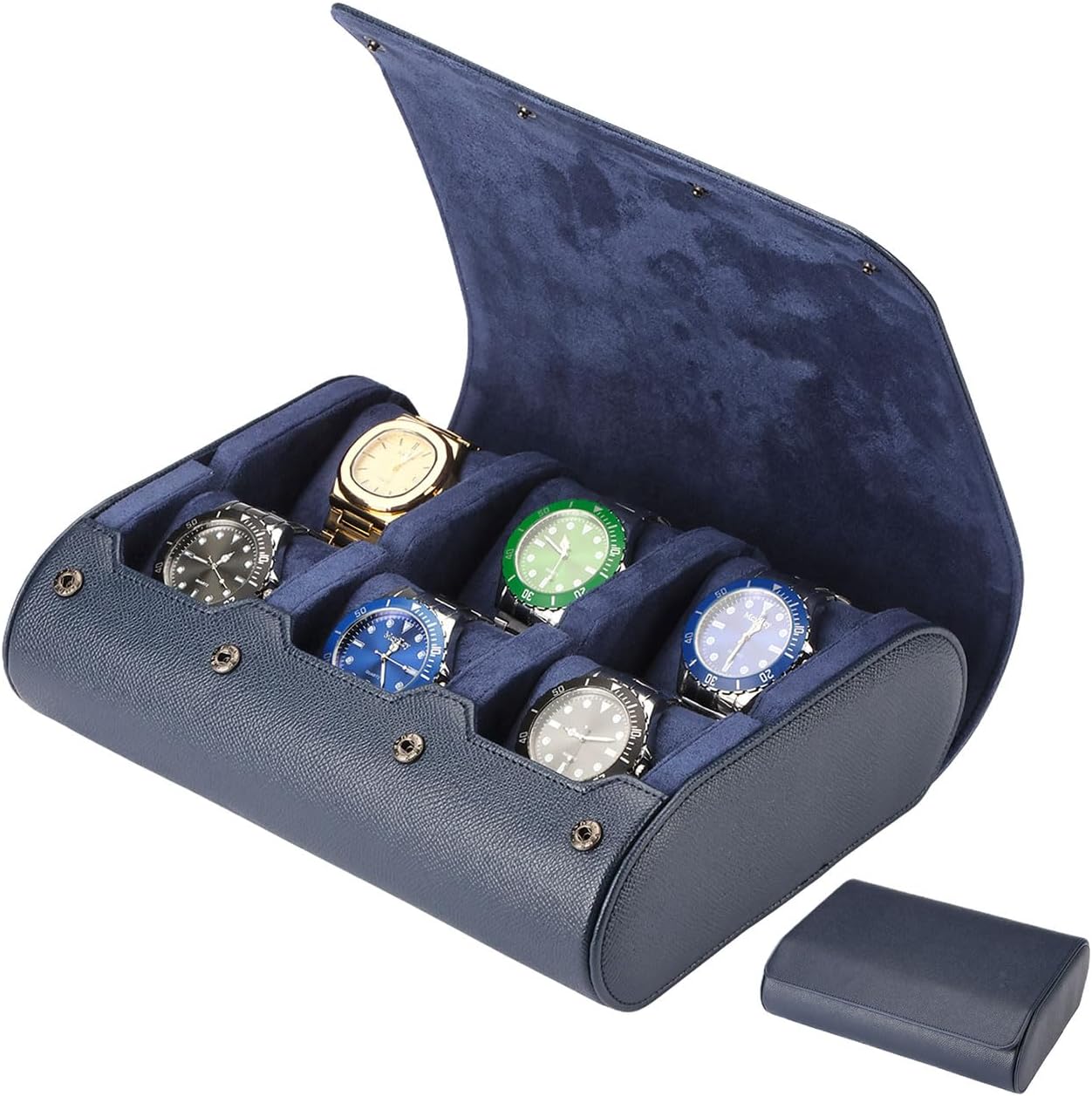 6 Watch Travel Cases for Men - Watch Roll 6 Slots Travel blue Multifunctional Watch Display Box Cabinet ，Christmas Gift for Man/Woman/Office,