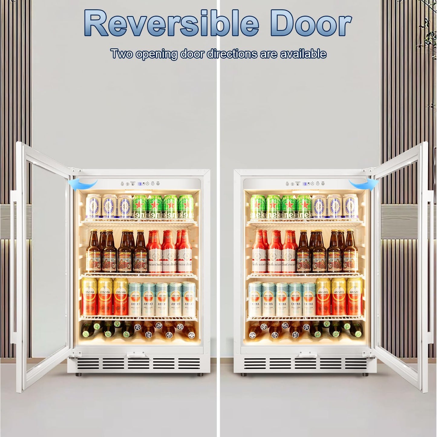 Beverage Refrigerator, 4.9 Cubic Feet Undercounter/Freestanding 24 Inch Beverage Fridge with Glass Door, LED Light, Safety Lock, Touch Control, Low Noise (White)