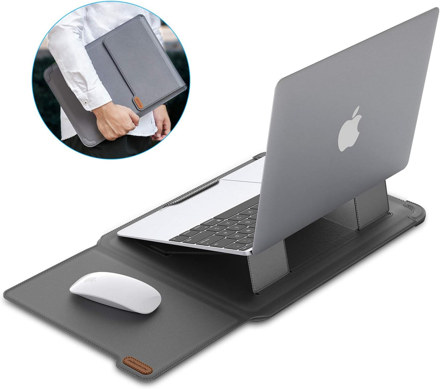 Nillkin Laptop Sleeve 15.6 inch, MacBook Sleeve with Adjustable Stand & Mouse Pad, 2 Stand Modes, 15 inch Laptop Case, Slim MacBook Accessories for Samsung/Surface/Chromebook/HP 13-15.6 inch, Gray