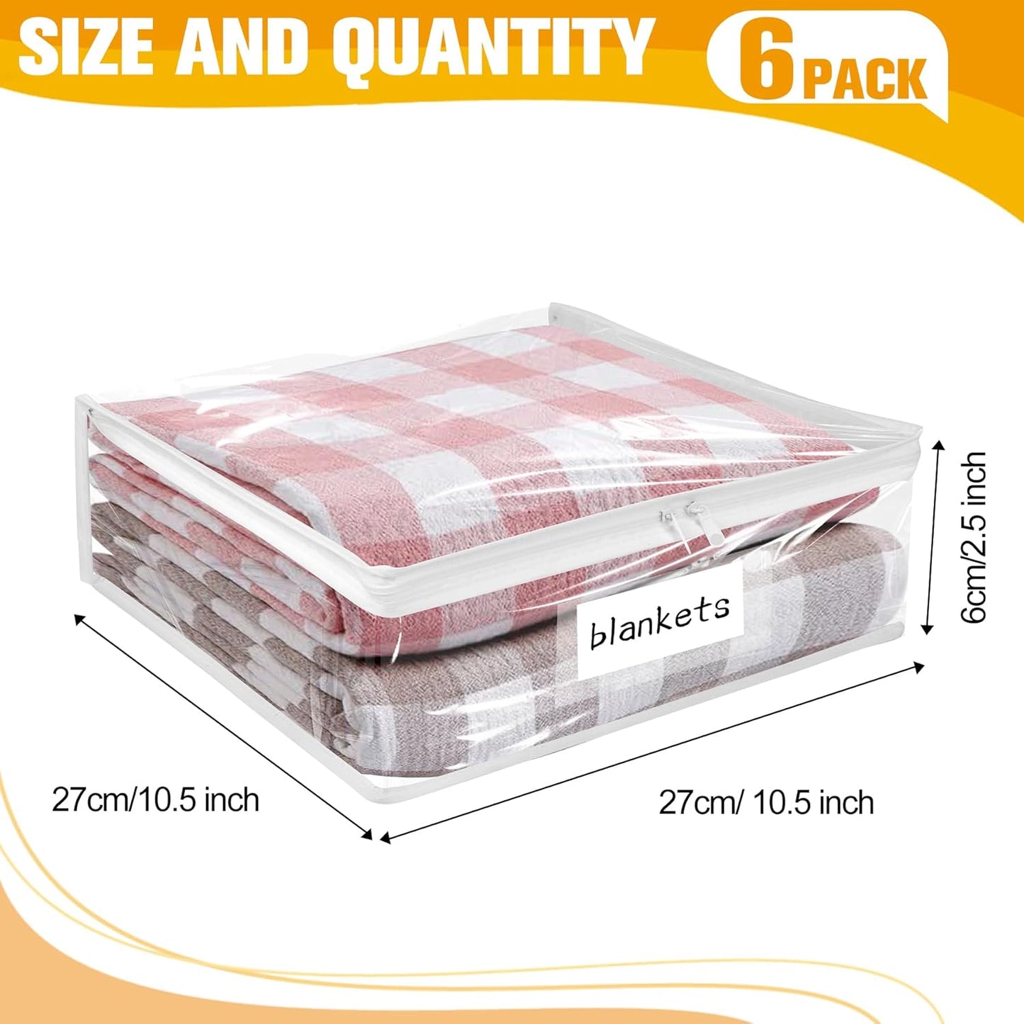 Plastic Storage Bags with Easy-Glide Zipper, Pack of 8, Durable Clear Vinyl Zippered Storage Bags for Clothes Sweaters Comforters Blankets Sheets Bedding (10.5 x 10.5 x 2.5 Inch)