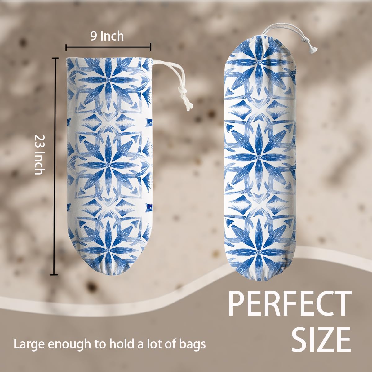 Navy Blue Plastic Bag Holder, Reusable Grocery Bags Holder, Wall Mount Trash Bags Dispenser for Home Kitchen Cabinet, Pantry Organization, Kitchen Pattern Garbage Bag 66