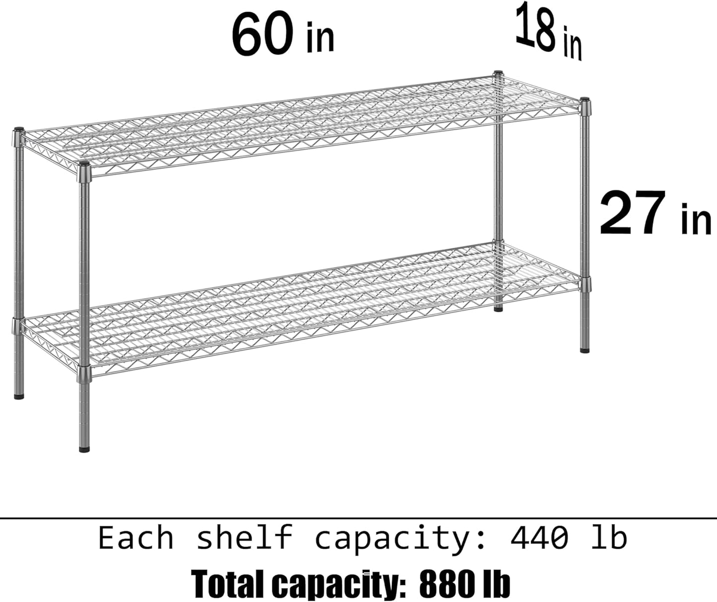 18" Deep x 60" Wide x 27" Height Wire Shelving Kit | 2-Tier | NSF Commercial Storage Rack Unit