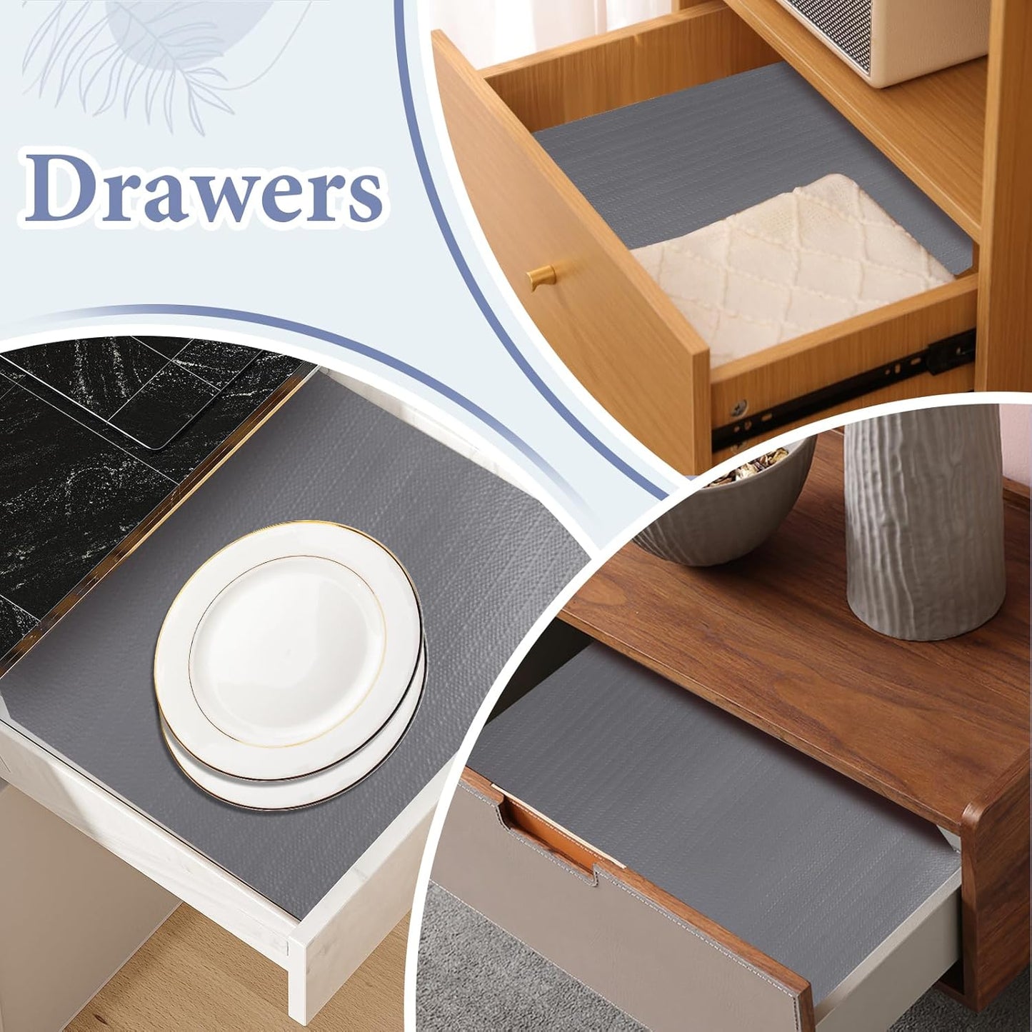 Drawer and Shelf Liner for Kitchen Cabinet: 23 in X 20 Ft Non Slip Waterproof Shelf Paper Non Adhesive Refrigerator Liners Pure Grey Easy Liners for Bathroom with Knife Tape Measure