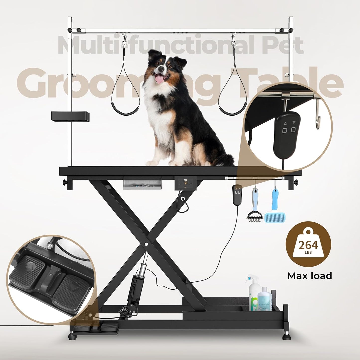 Electric Lift Dog Grooming Table, Upgrade 50 Inch Heavy Duty Professional Pet Grooming Table with Tool Organizer for Large Dogs at Home with Adjustable Overhead Arms and 2 Grooming Noose, Black