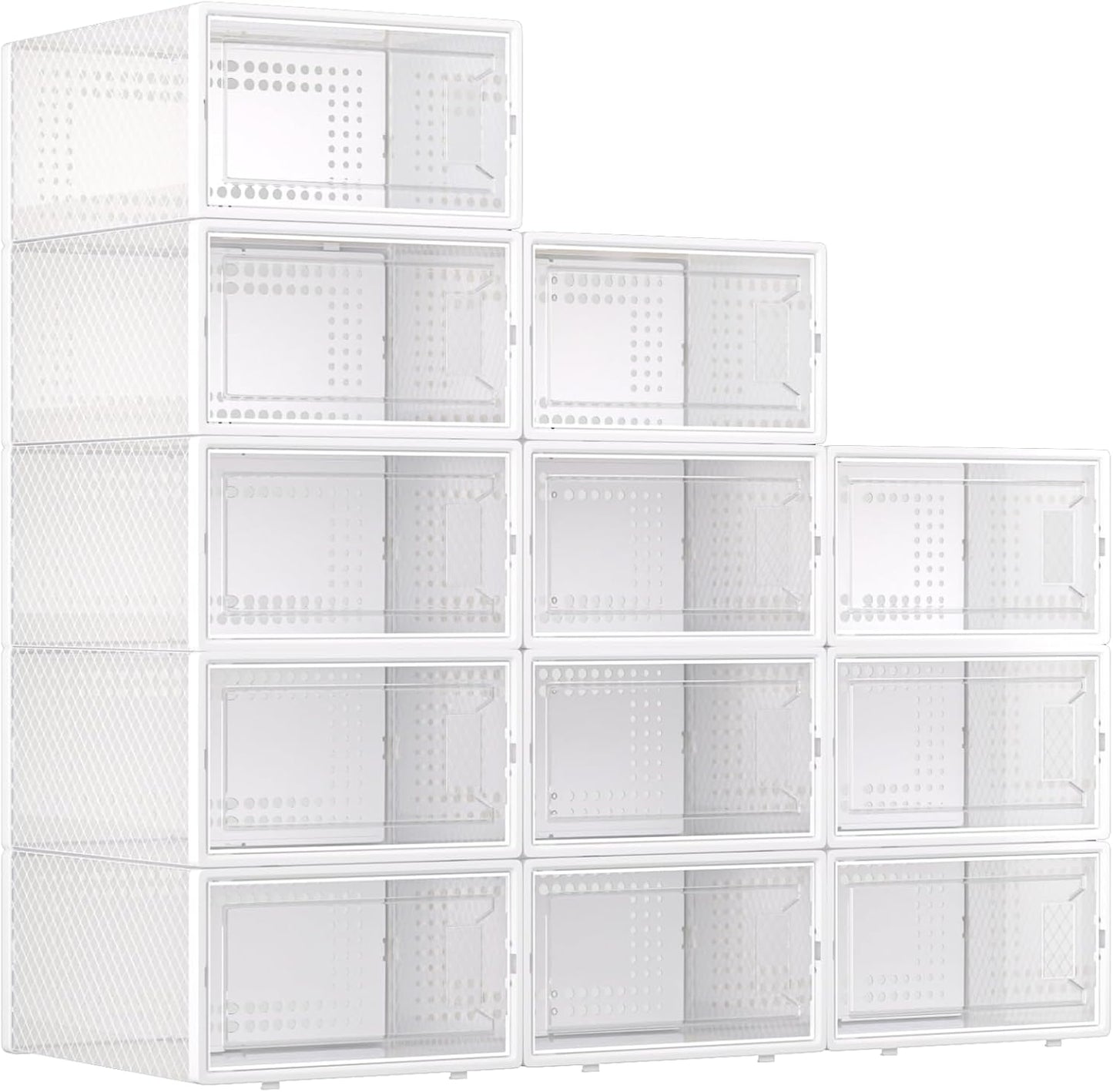 Large Shoe Storage Boxes Organizers Clear Plastic Stackable 12 Pack Fit Size 9, Shoe Rack & Holder Substitute, Sneaker Containers, Toy Storage Organizer Bins for Entryway, Closet, Under Bed