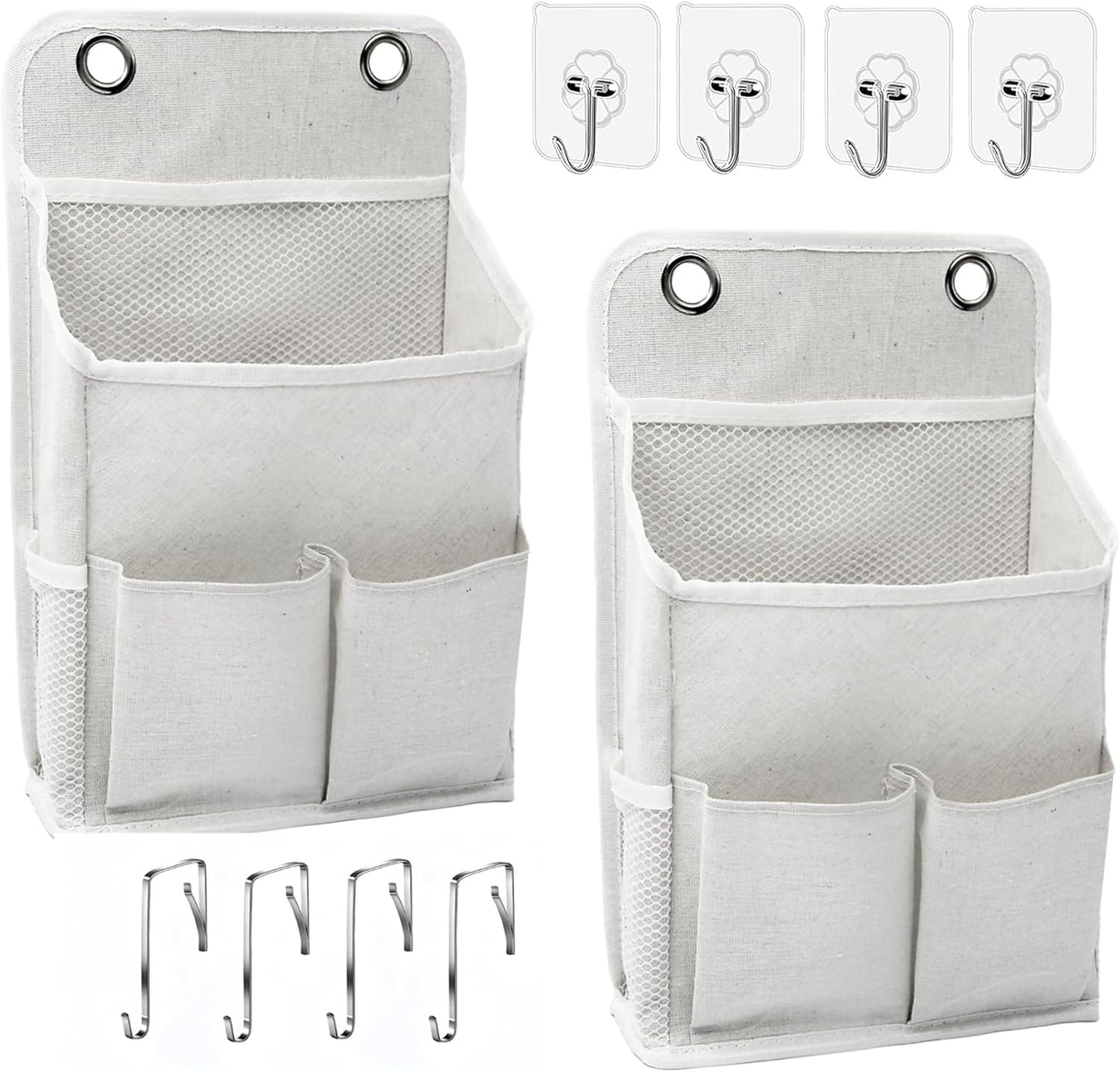 2-Pack Hanging Storage Organizer, Over The Door Hanging Bags/Wall Baskets Storage with Pockets for Home, RV, Office and More (2, White)