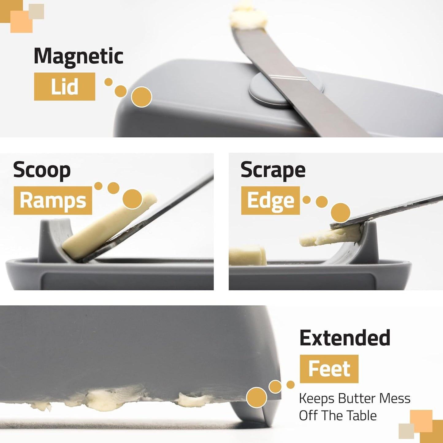 Butter Hub Butter Dish with Lid and Knife, Magnetic Butter Keeper, Easy Scoop, No Mess Lid, Plastic, Dishwasher Safe (Clear)