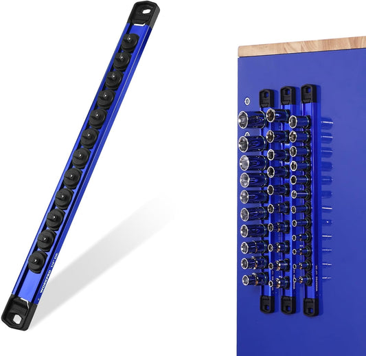 WORKPRO Magnetic Socket Organizer, 1/4" Drive Aluminum Alloy Socket Holder, Heavy Duty Socket Rail with 12 PC Removable Socket Clips, Socket Organizer Tray for Tool Box Drawer (Sockets Not Included)