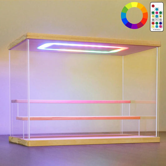 NONEMEY Clear Acrylic Display Case with Light ,3/4/5/6 Tier Multiple Color Lights via Remote Control Dustproof Display Box for Collectibles Figures Mini Toys (3Tier 12.4*7*9inch)