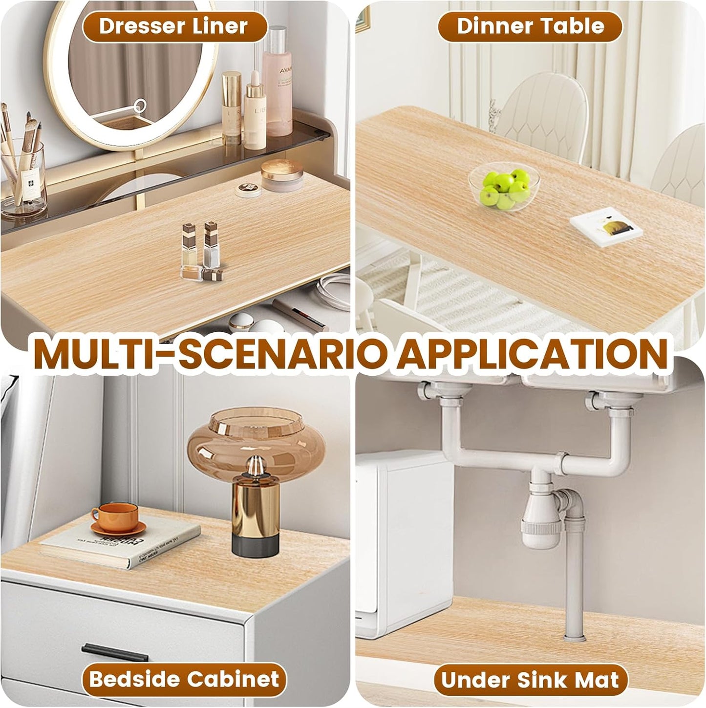 Drawer Shelf Liner for Kitchen Cabinets Non-Adhesive, Non Slip Shelf Paper Waterproof Thickened Cabinet Liners for Shelves, Strong Grip Mats for Cupboard, Dresser, Pantry, Beige, 17.5 in x 20 FT