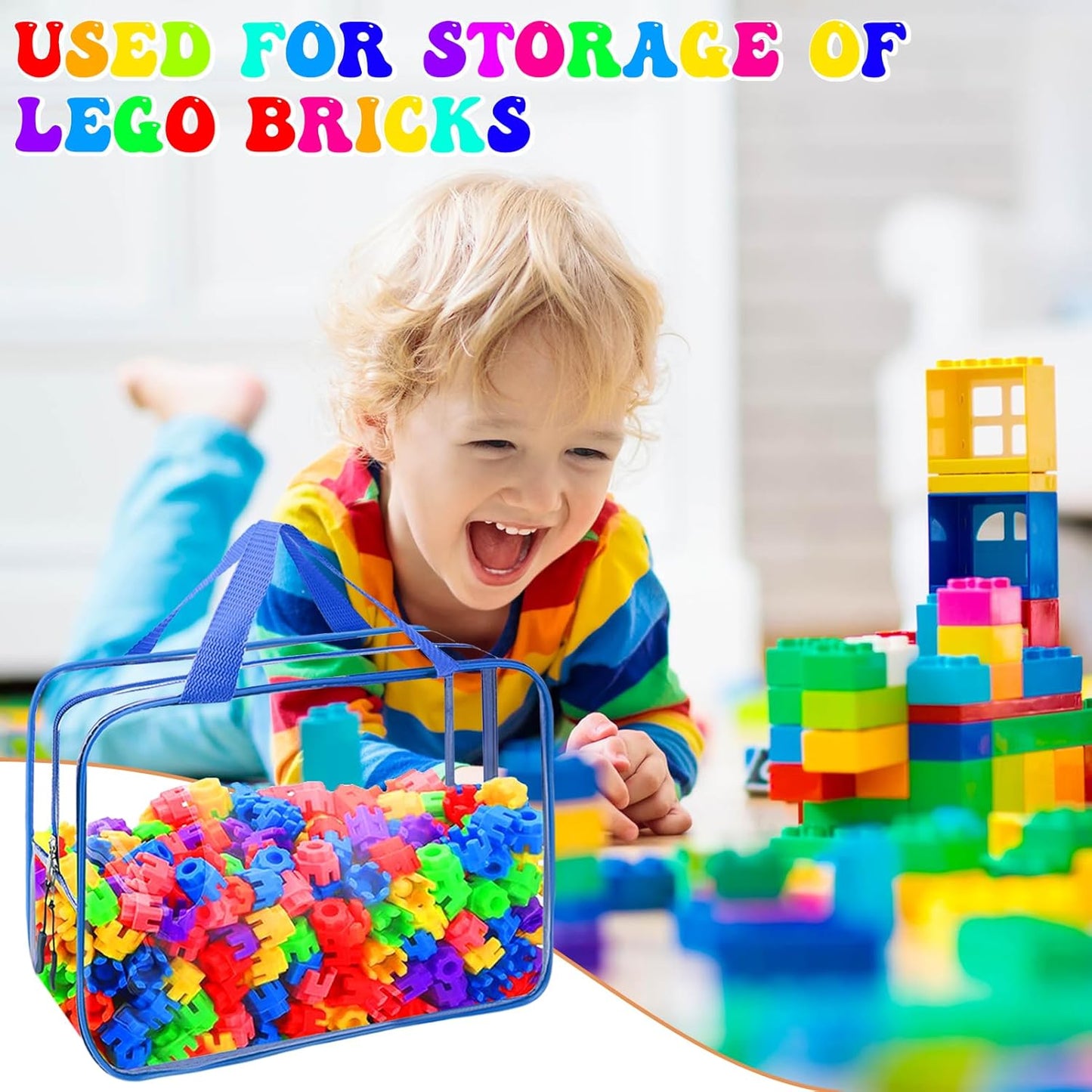 8 Packs 8 Colors Toy Storage Bags, Reusable Clear PVC Board Game Storage, Toy Storage Organizer Bags with Zipper for Building Blocks, Puzzle and Handmade Accessories, Clear Toiletry Bag