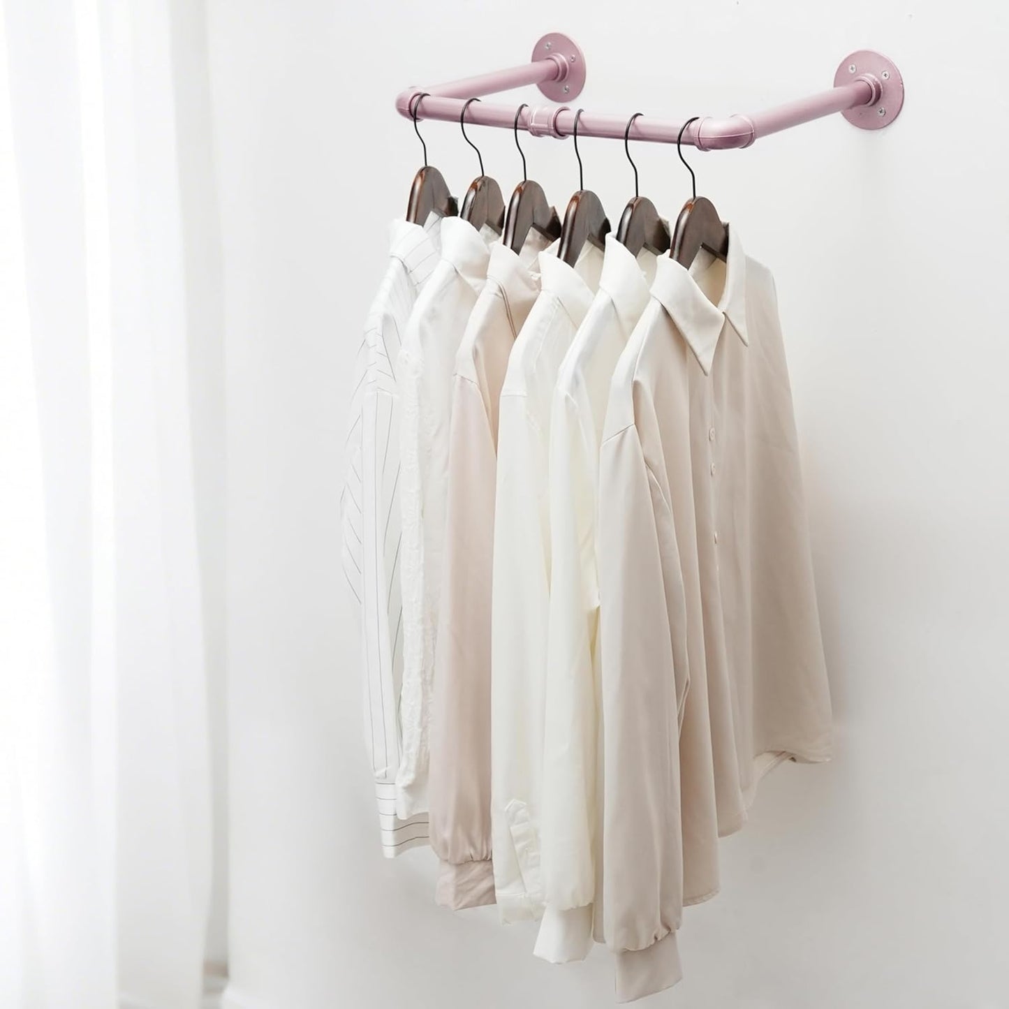 WEBI Industrial Pipe Clothing Rack,20" Wall Mounted Clothes Rack for Hanging Clothes,Heavy Duty Metal Garment Rack Bar Wall Mount Clothing Rod for Closet,Laundry Room,Rose Gold