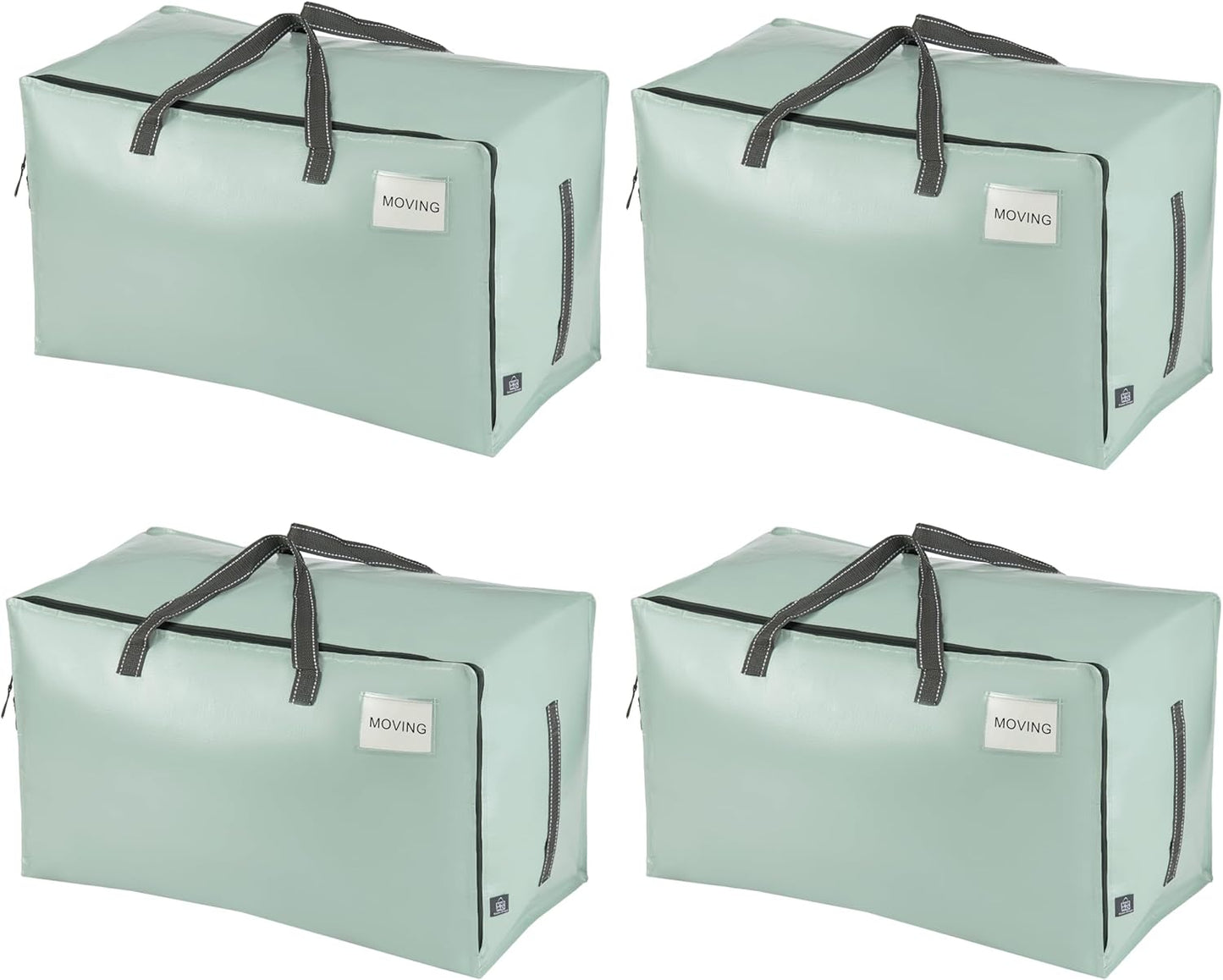 VENO 4 Pack Moving Bags and Large Christmas Decoration Storage Bins with lids. Alternative to Moving Boxes, Packing Supplies for College. Heavy Duty Totes (Shiny Light Green, 4 Pack)