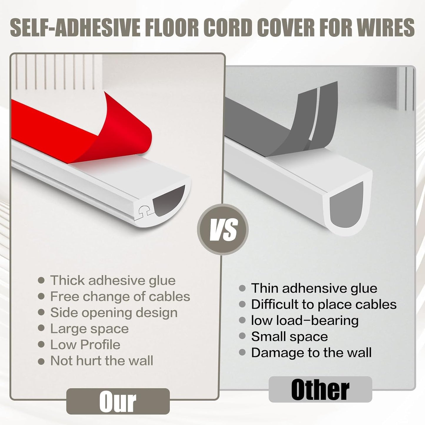 Silicone Wall Wire Hider, Side Open Wire Covers for Cords on Wall, 20FT Self-Adhesive Flexible Cord Hider for Mounted TV, Home Office, Cavity 0.63" W x 0.31" H