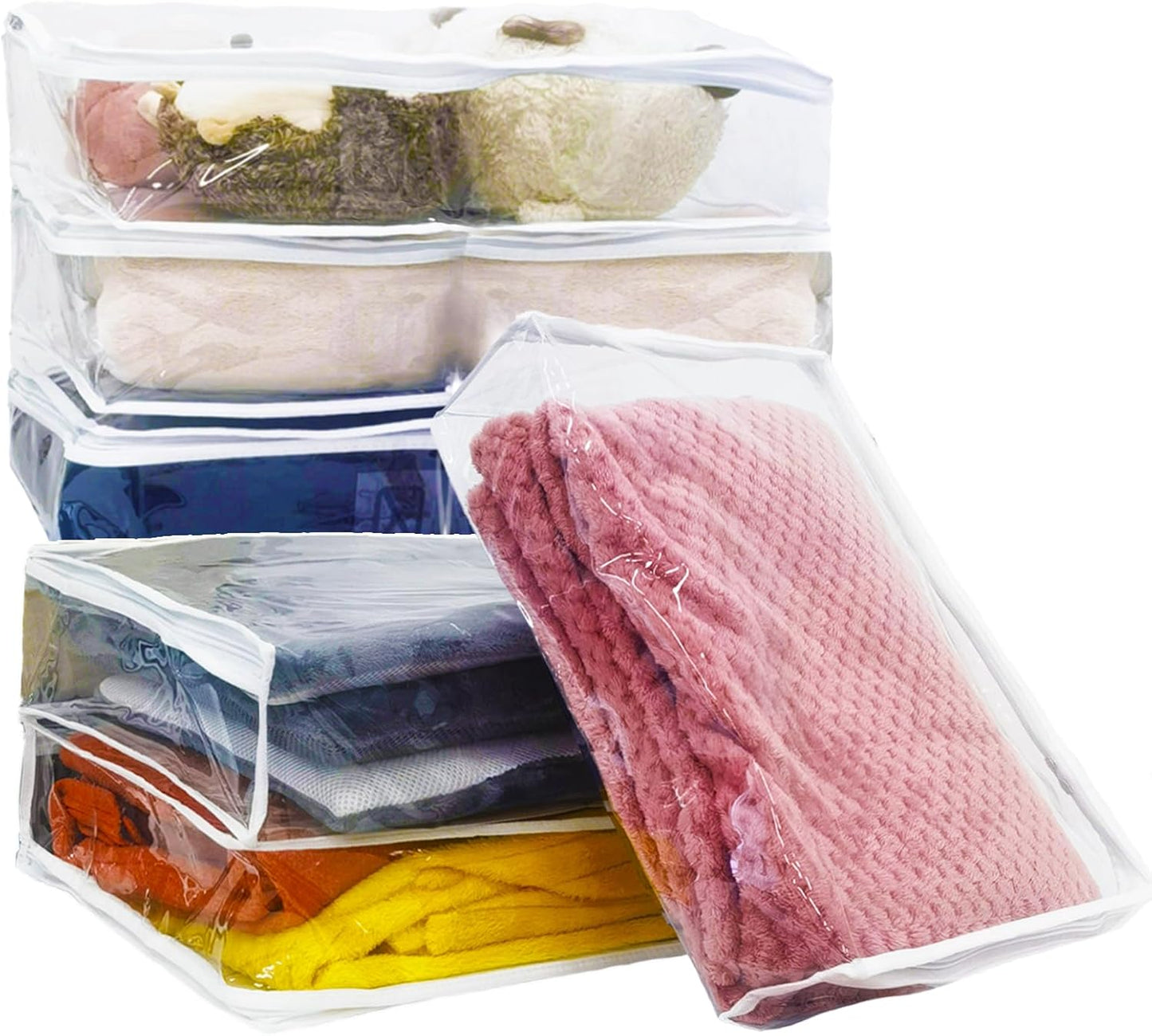 Esme L&H 6Pcs Sweater Storage Bags for Clothes, Clear Storage Bags with Zipper for Sweater Blanket Bed Sheet, Zippered Clothing for Blanket,Bedsheet,Linen,Bedding,16 * 12 * 4 Inch
