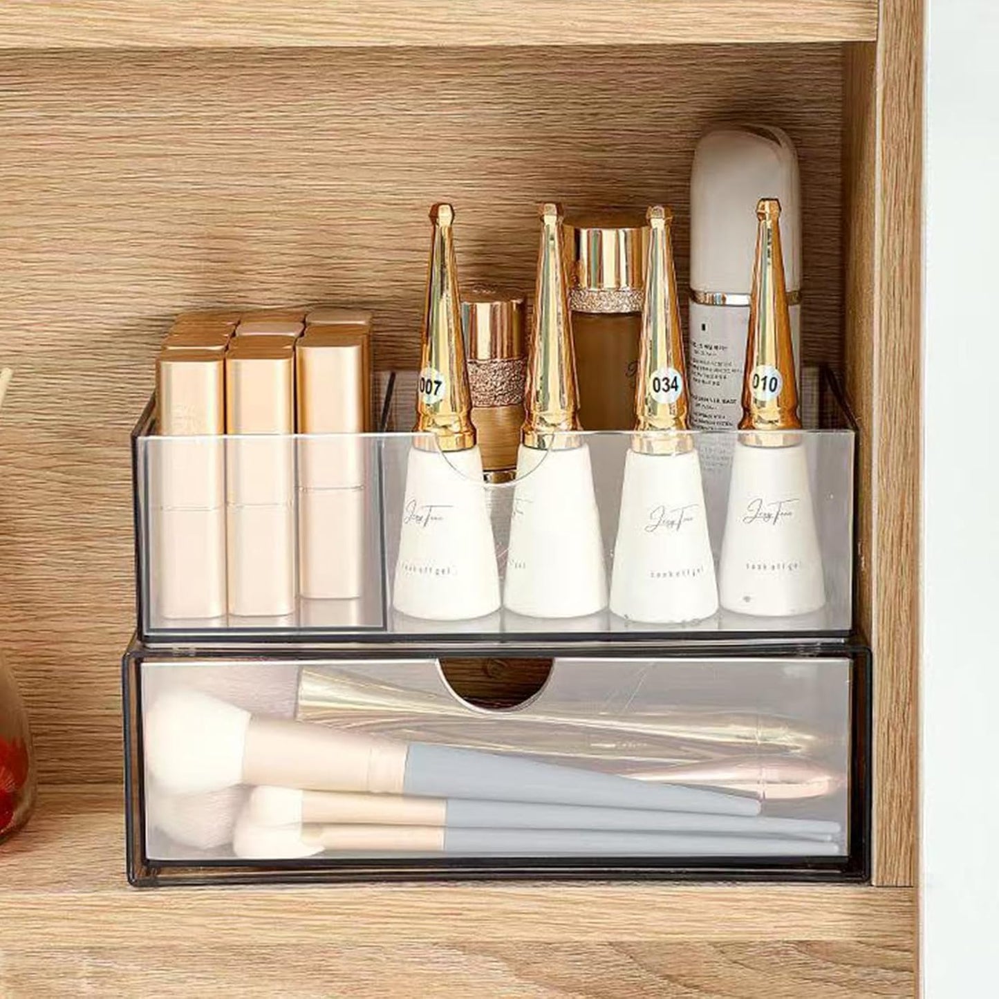 Hair Accessories Organizer for Girls, Clear Acrylic Hair Tie Organizer, or Headband, bows，Cute Small Stackable Storage Drawer Container Caddy Box for Bathroom Vanity Countertop 2PCS