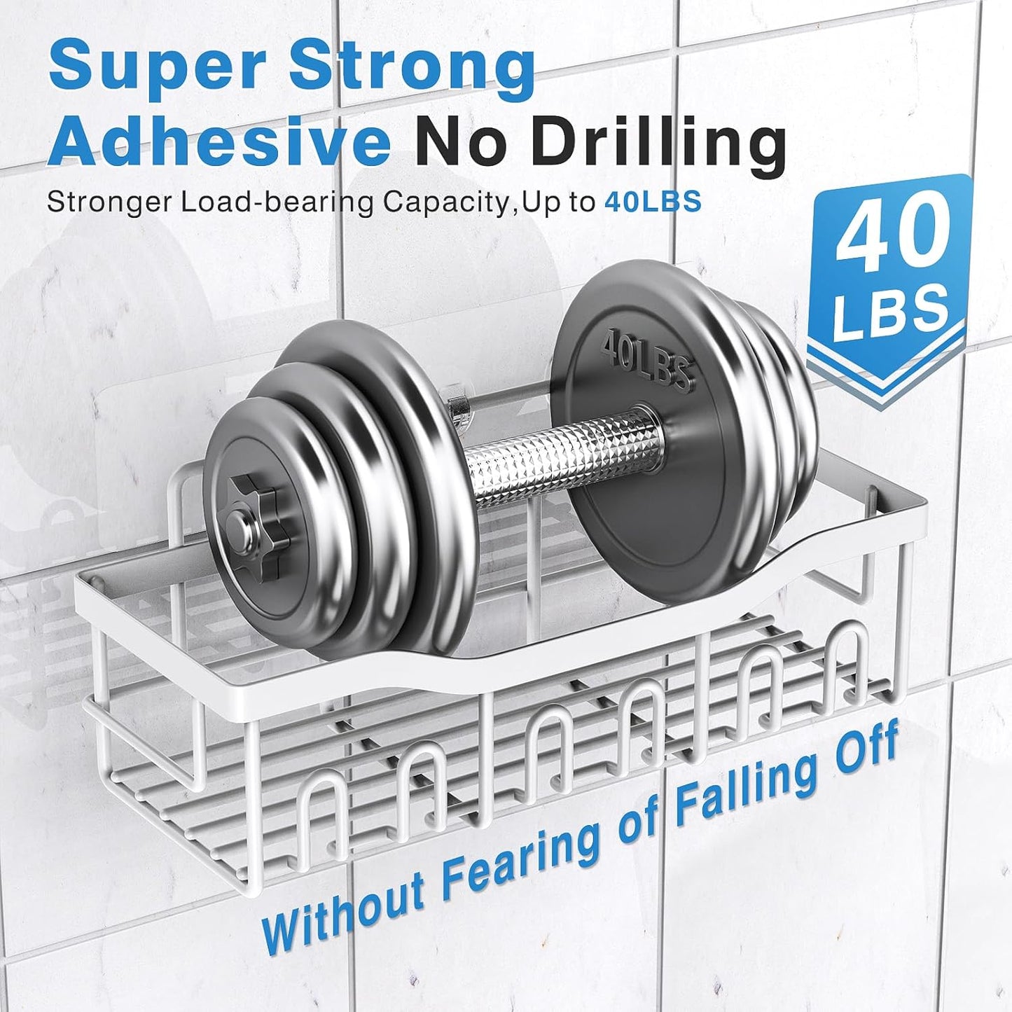 EUDELE 5-Pack Rustproof Stainless Steel Shower Caddy Set– No Drill Adhesive Bathroom Organizer, Space-Saving Shower Shelves for Apartment Essentials, Bathroom/Kitchen Storage Home Decor-L Size