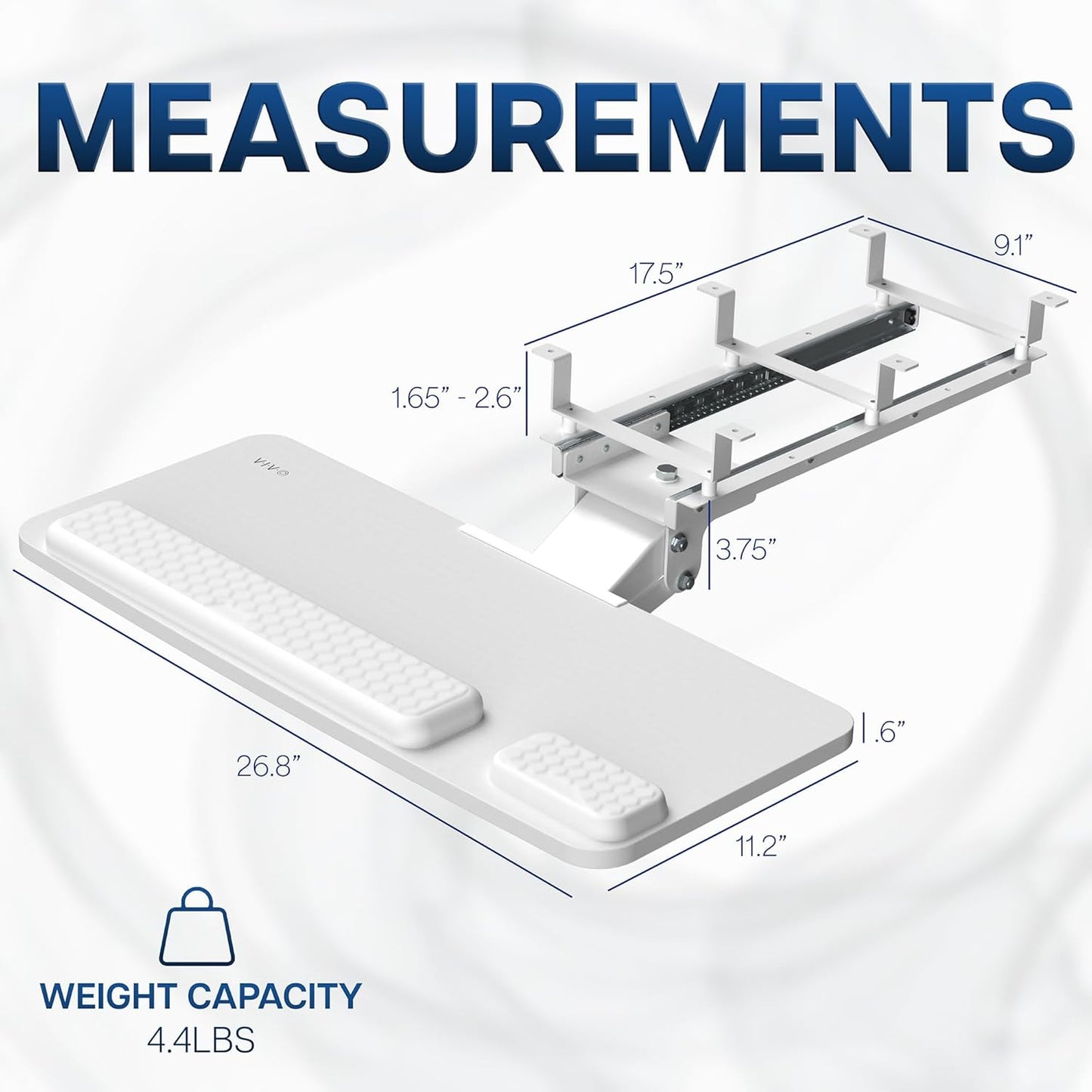 VIVO Premium Adjustable 27 x 11 inch Computer Keyboard and Mouse Platform Tray, Ergonomic Under Table Desk Mount Drawer with Padding, White, MOUNT-KB27P-W