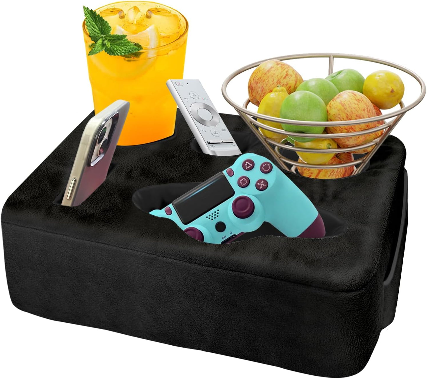 Couch Bed Cup Holder Pillow, Nisdoing 5 Hole Couch Drink Holder! Keep Drinks Hand Side and KeepTemp, Prevent Spills and Use Anywhere.Cup Holder for Couch, Bed,Camping,RV,Car,Beach.Black