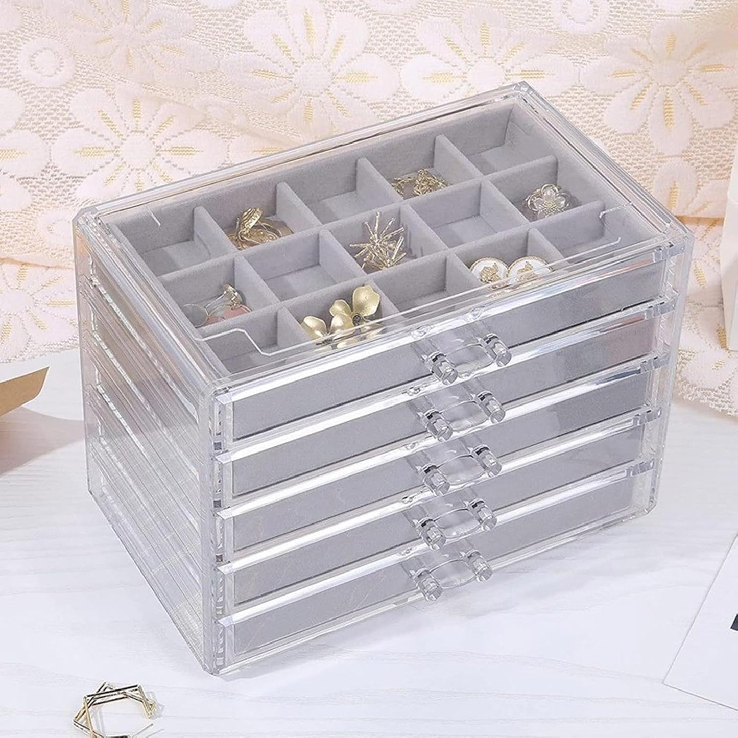 Space Saving Acrylic Cosmetic Storage Drawers Multi Drawers Acrylic Organizer Modern Jewelry Organizer for Organizing Cosmetics and Jewelry