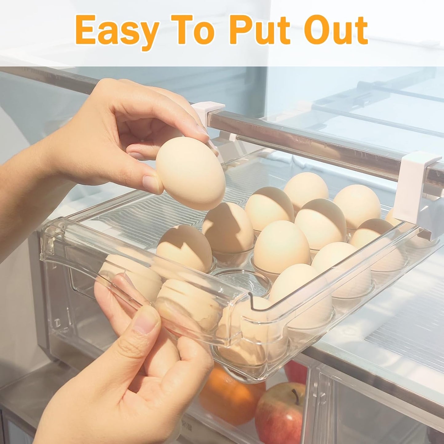URALFA 2 Pack Fridge Drawer Organizer Egg Holder For Refrigerator Pull Out, Refrigerator Drawers for Fruit and Vegetable, Transparent Organization and Storage Box Fit for Fridge Shelf