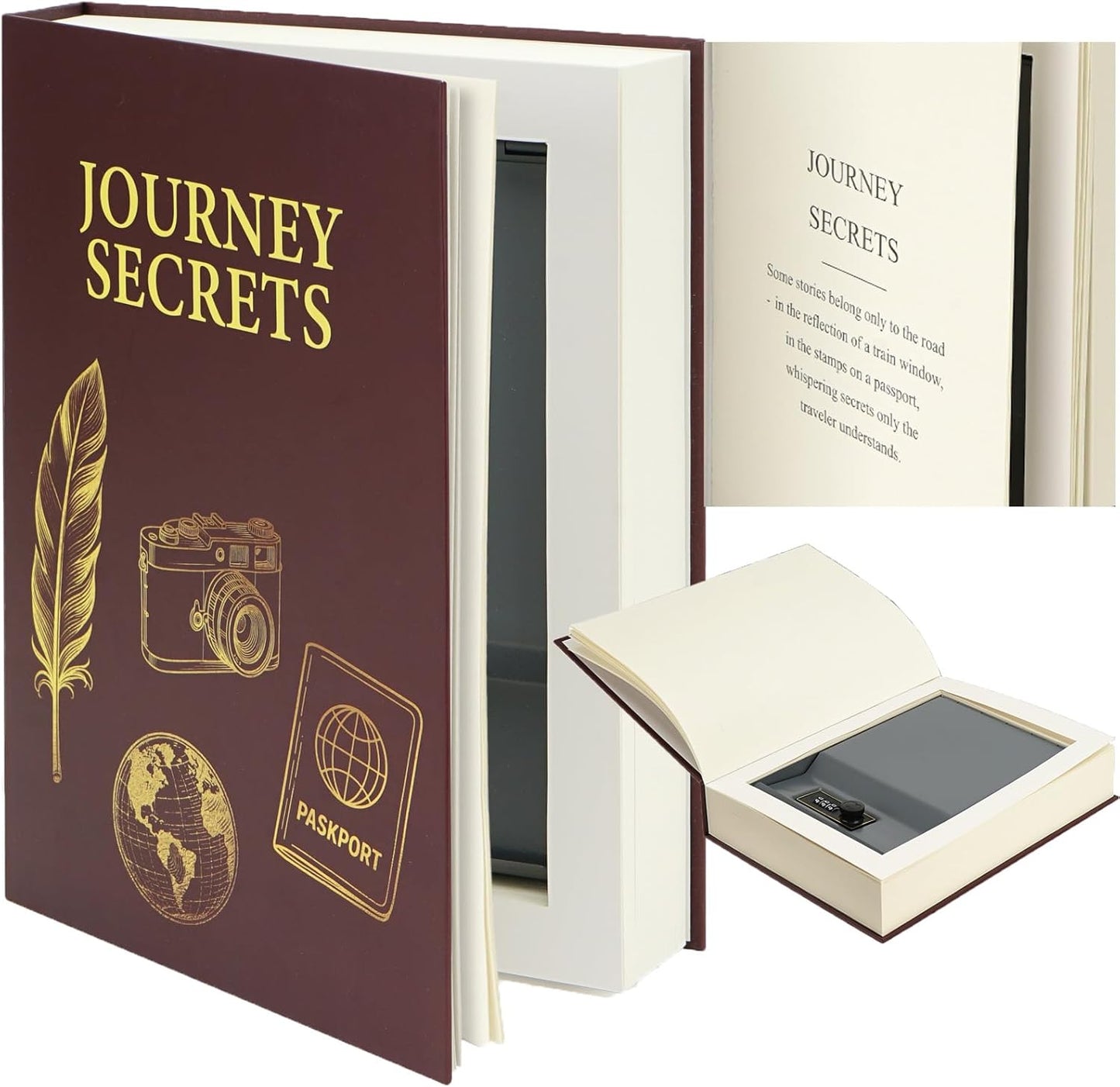 Large Decorative Book Safe with Combination Lock, 10.82"×7.67"×1.77" Hidden Storage Diversion Box for Cash, Phone, Passport, Valuables – Home Office Bookshelf, Journey Secrets