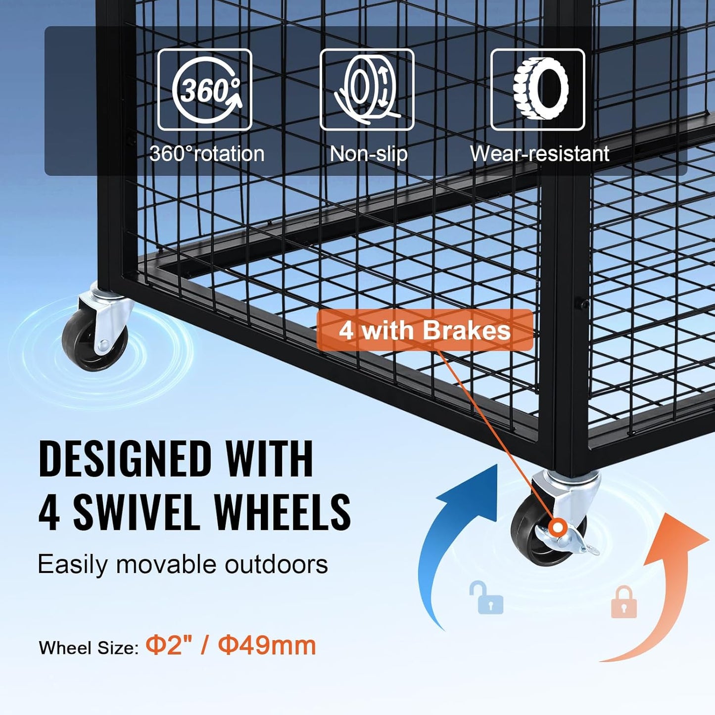 VEVOR Rolling Sports Ball Storage Cart, Lockable Basketball Cage with Double Lids, Sport Equipment Holder Organizer for Indoor Outdoor, Steel Storage Rack for Garages, Playgroup, Gym and Schools