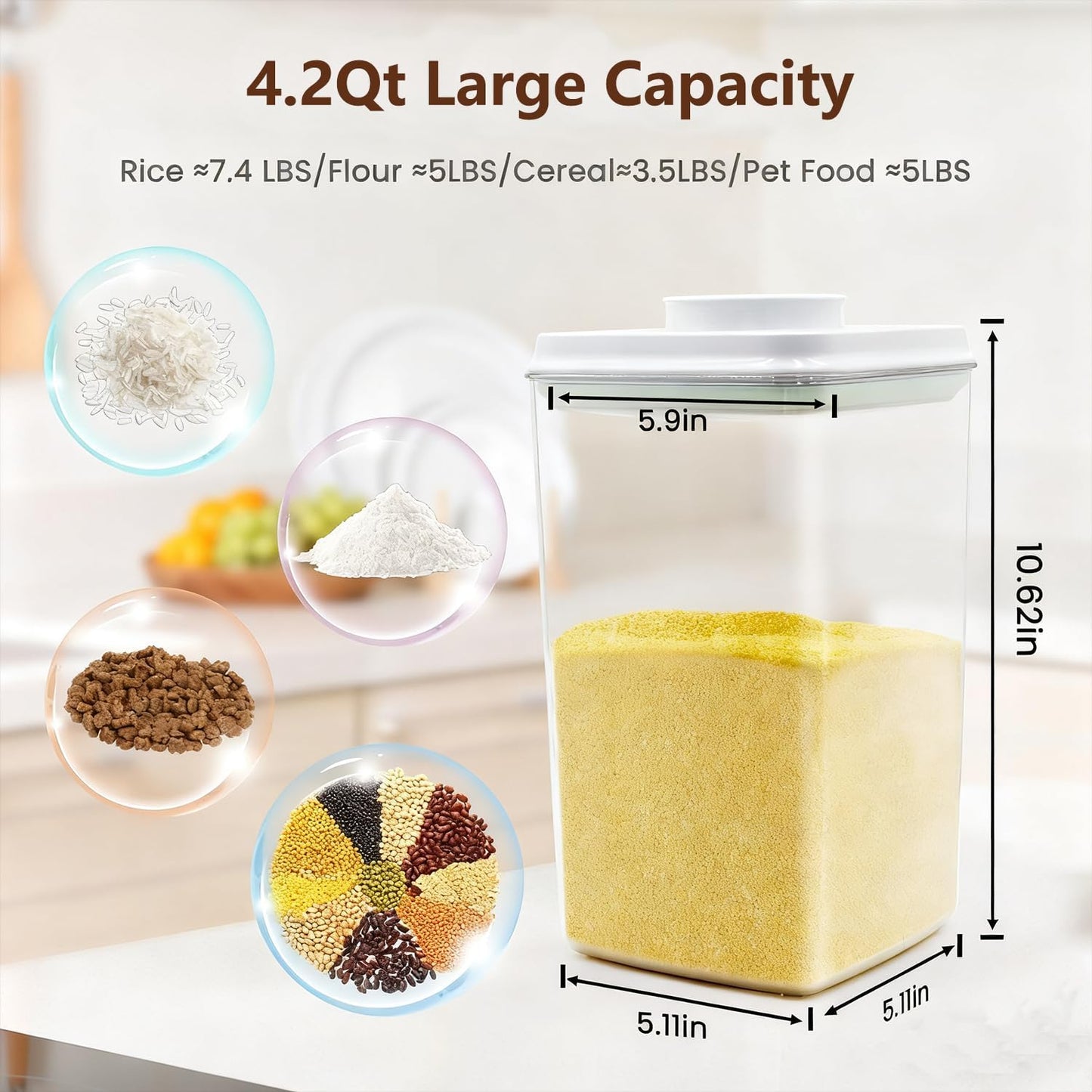 Pop Airtight Food Storage Containers with Lids Stackable Containers for Kitchen Pantry Organization Ideal for Cereal Snacks Flour Sugar Coffee and Spaghetti (gray, 4.2qt)
