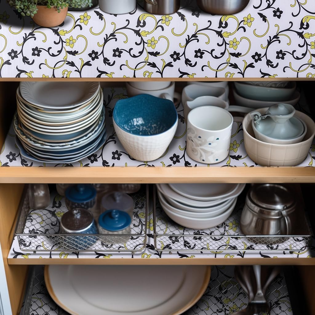 2 Rolls 12" W x 120" L Floral Drawer and Shelf Liner for Cabinets, Non-Adhesive Strong Grip Non-Slip Flower Shelf Cabinet Kitchen Shelf Liners for Kitchen Cabinets